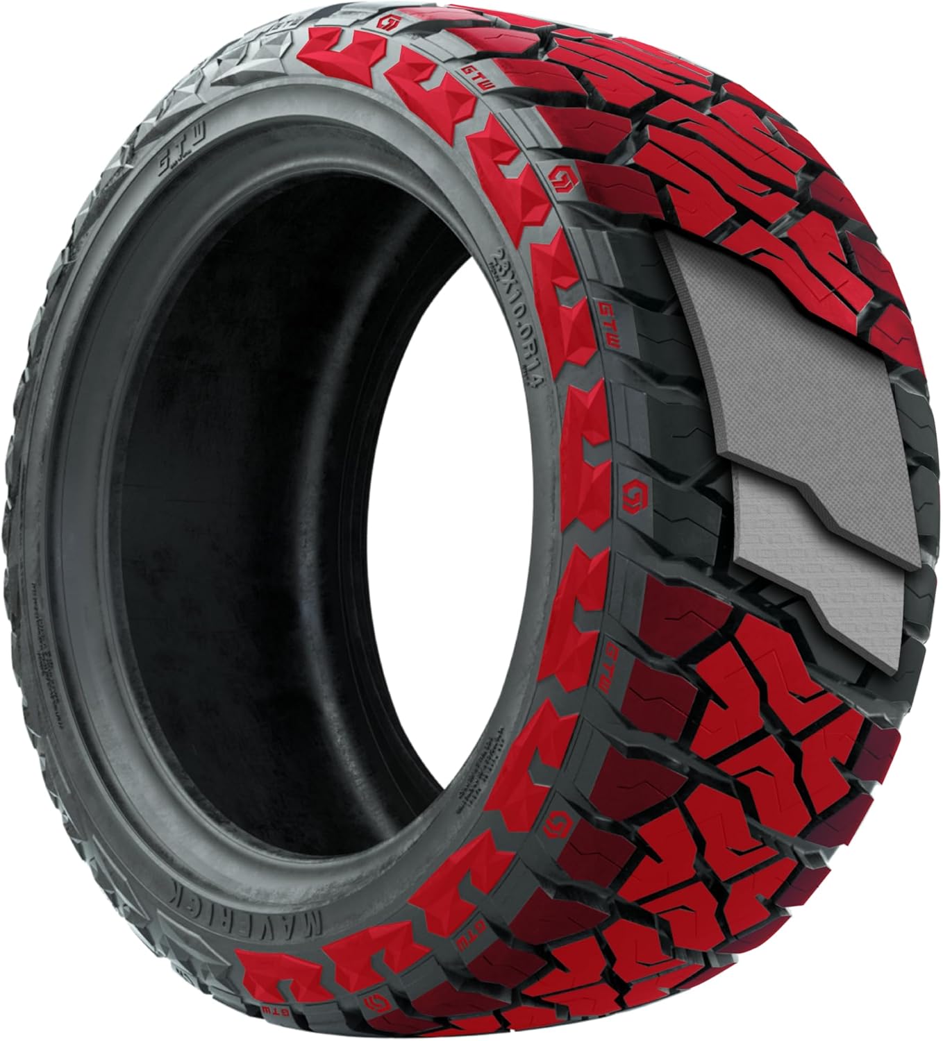 GTW 14 inch Golf Cart Wheels and Radial Tire Combo | GTW Volt Gunmetal Wheels on 23x10.00-R14 Maverick Steel Belted Radial All-Terrain Tires | Set of 4