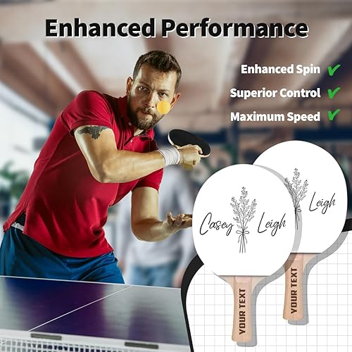 Miniatura 5 de Pala de ping pong personalizada con nombre o iniciales  Elige entre 12 diseños personalizados impresos en goma blanca con baches  Regalo divertido