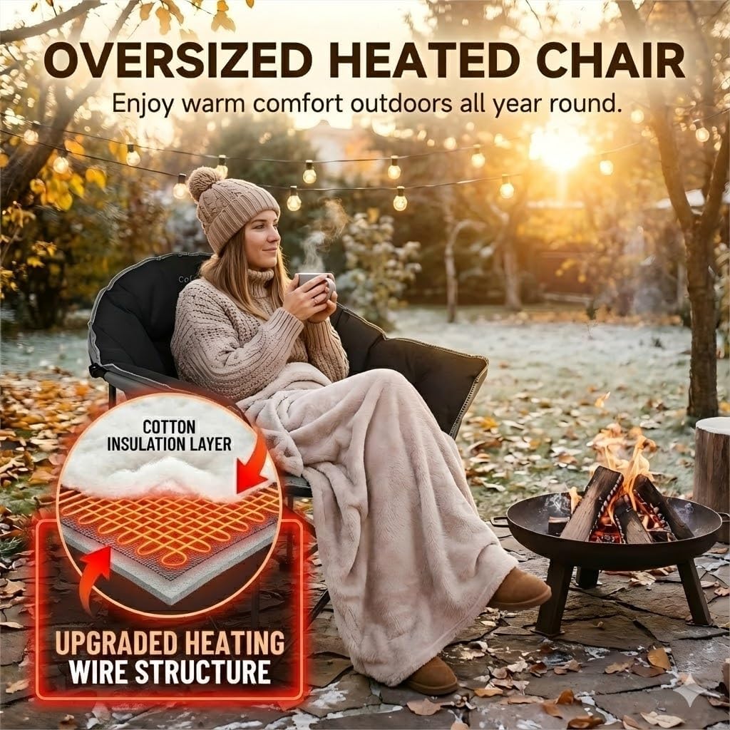 Colorsoul Heated Oversized Camping Chairs,Extra-Large Padded Outdoor Chairs 3 Level Heating&450lbs Support,Heavy Duty Folding Heated Lawn Chair for Patio,Tailgating,Battery NOT Included,Black - Image 5