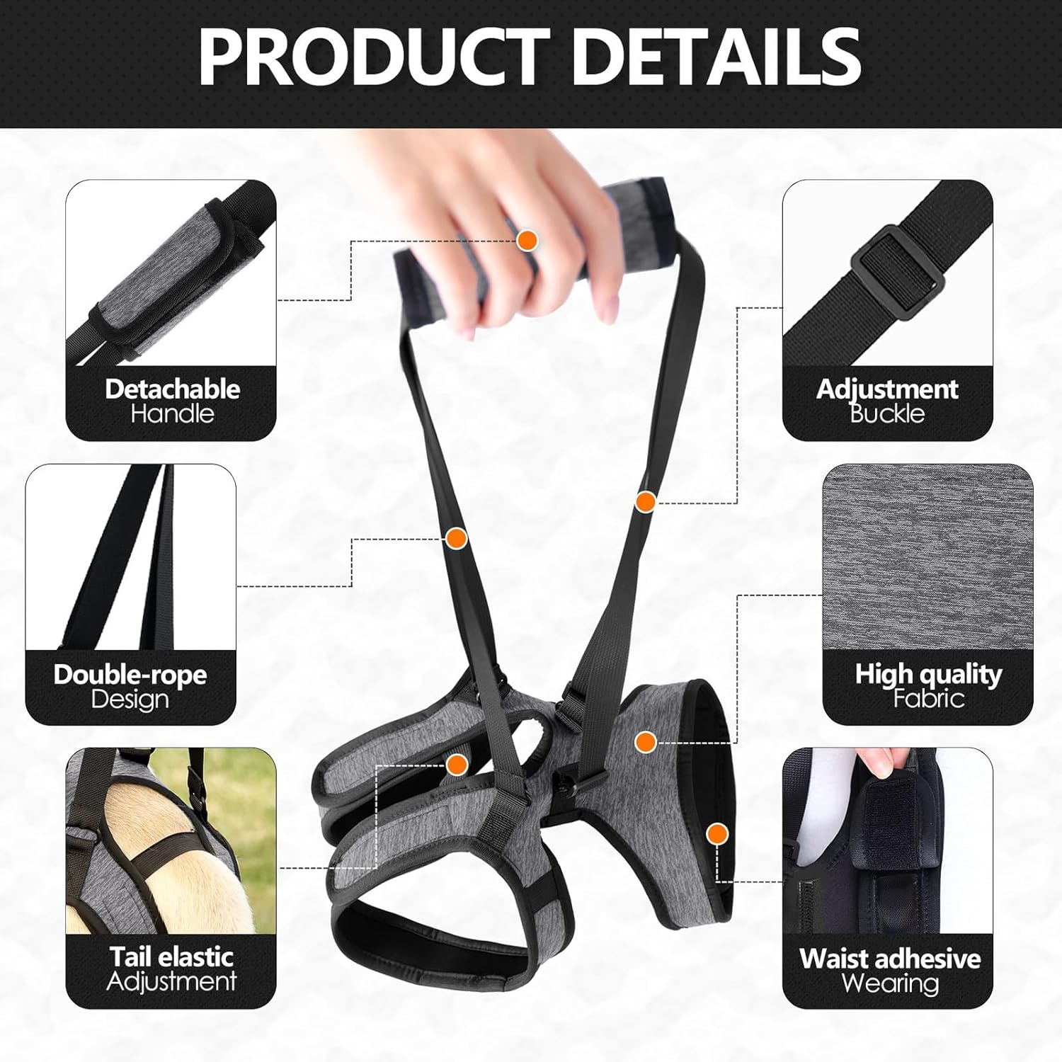 Dog Lift - Harness for Back Legs, Elastic Quick Release Carrier Aid, Comfortable Support, Easy Use, Pet Mobility Tool, Dog Support Accessory for Indoor Walking Vet Visit Car Bathing Recovery