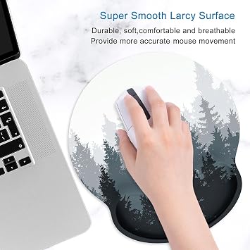 ITNRSIIET Mouse Pad and Coaster Set, Ergonomic Mouse Pad with Wrist Support, Non-Slip Rubber Base, Comfortable Memory Foam Wrist Rest Support and Cloth, Ink Painting Misty Forest