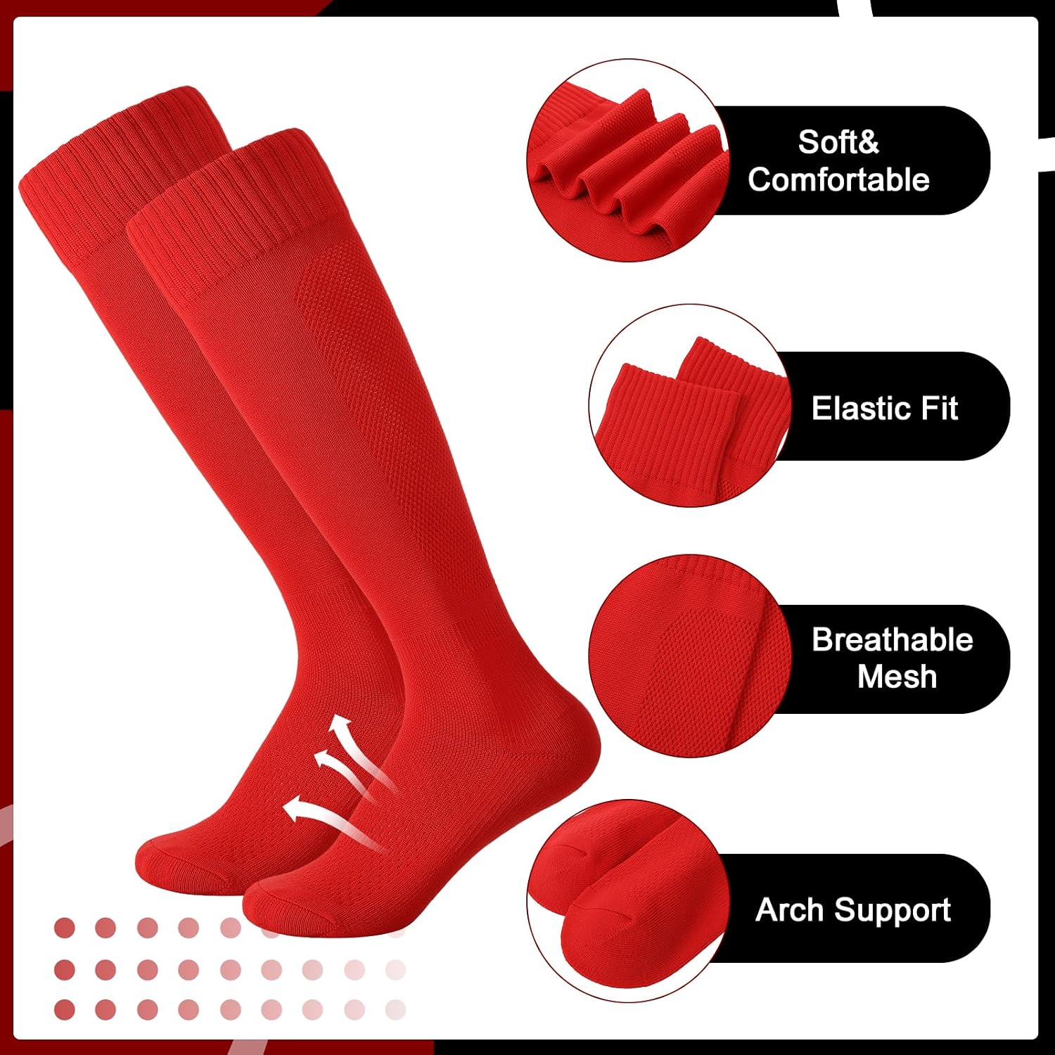 2 Pair Baseball Softball Socks for Kids, Over the Calf Athletic Tube Sock, Youth Boys Girls Soccer Football