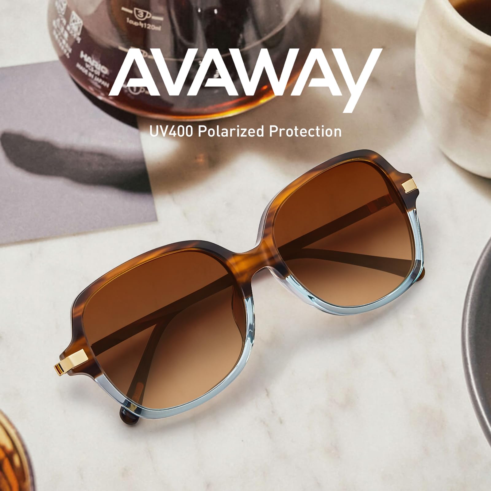 AVAWAY Occhiali da Sole Polarizzati Oversize per le Donna Protezione UV401 Occhiali di Protezione per lo Shopping in Viaggio di Guida