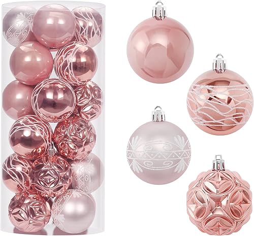 RoseCraft Juego de adornos de bolas de Navidad de 2.36 pulgadas/2.362 in, 24 piezas inastillables para decoración de árbol de Navidad, para el