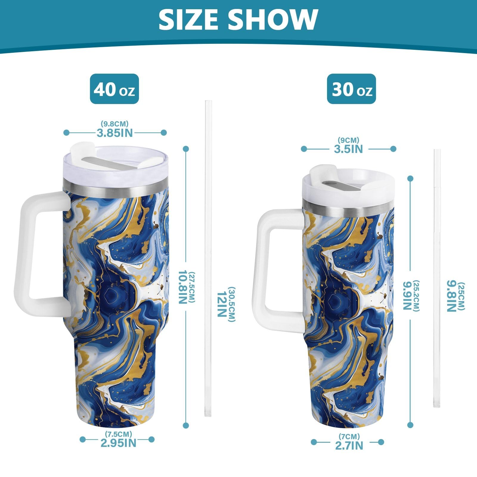 Bicchiere da 1180 ml con manico, isolato, riutilizzabile, in acciaio