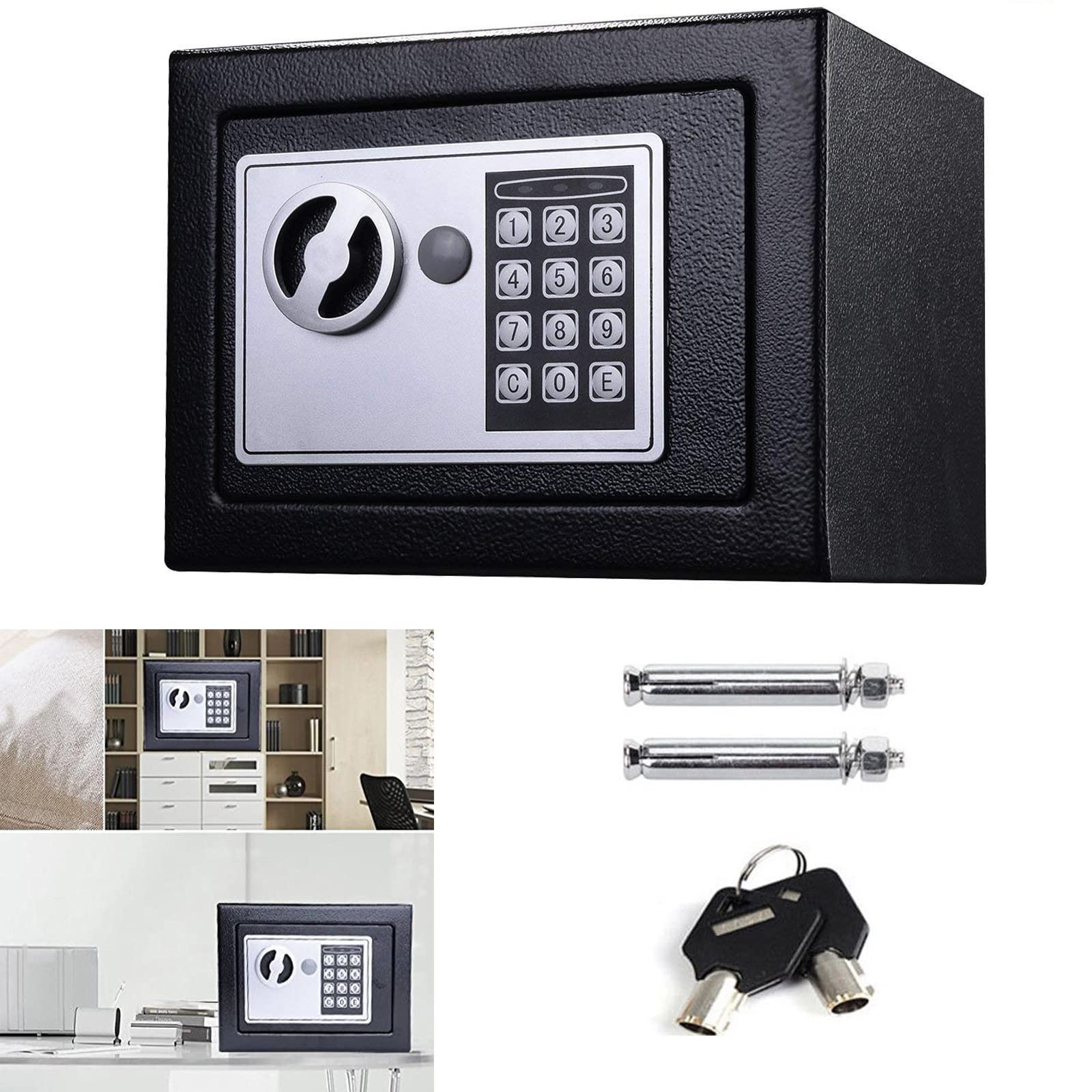 Cajas Fuertes De Gabinete, Mini Caja De Seguridad De 4,6 L, Caja Fuerte De Pequeño Valor, Caja Fuerte De Hotel, Caja Fuerte Ignífuga E Impermeable con Teclado Digital Y L