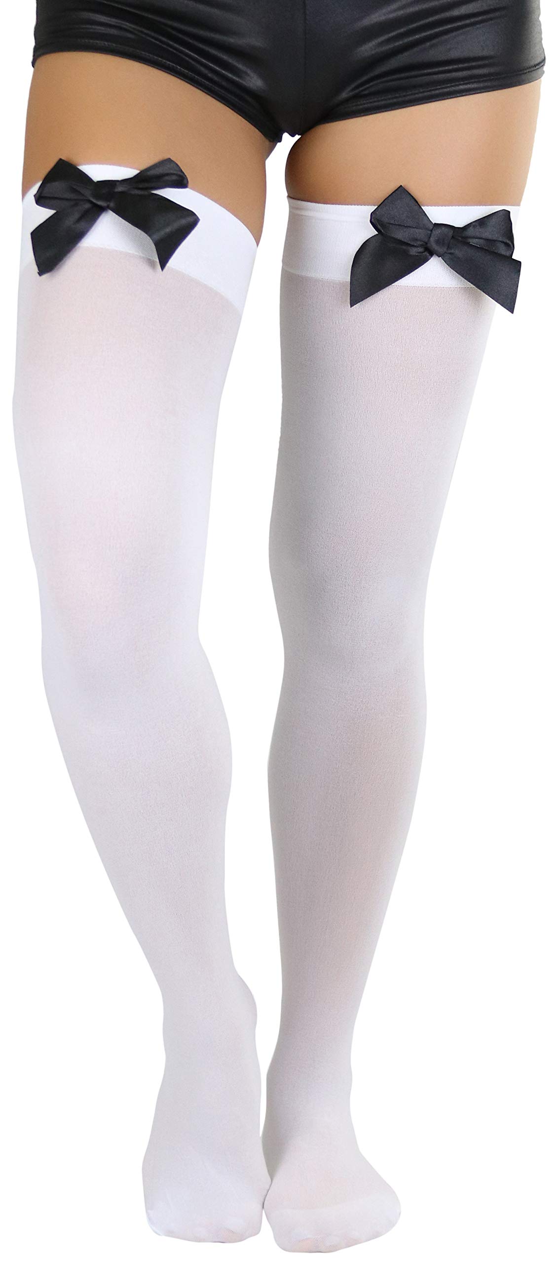 ToBeInStyle Women’s Opaque Long Thigh High Stockings w/Decorative Front Satin Bow