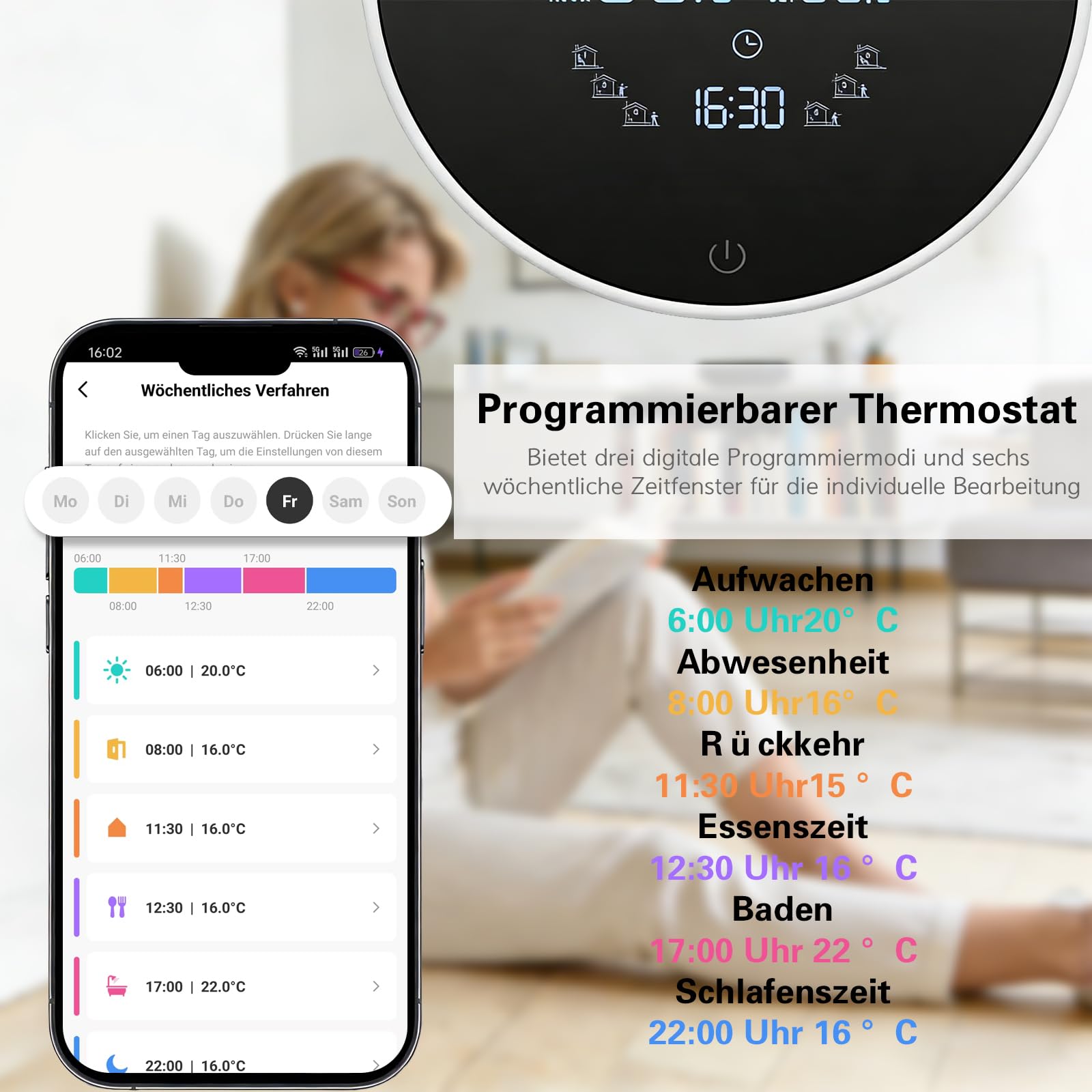 Thermostat Fussbodenheizung Smart für Wasser Fußbodenheizung und Gaskessel | Mit Empfänger Digital Kühlen/Heizen Wlan Programmable Tuya Smart Raumthermostat Boiler/Wasser fur Alexa/Google Assistant,3A