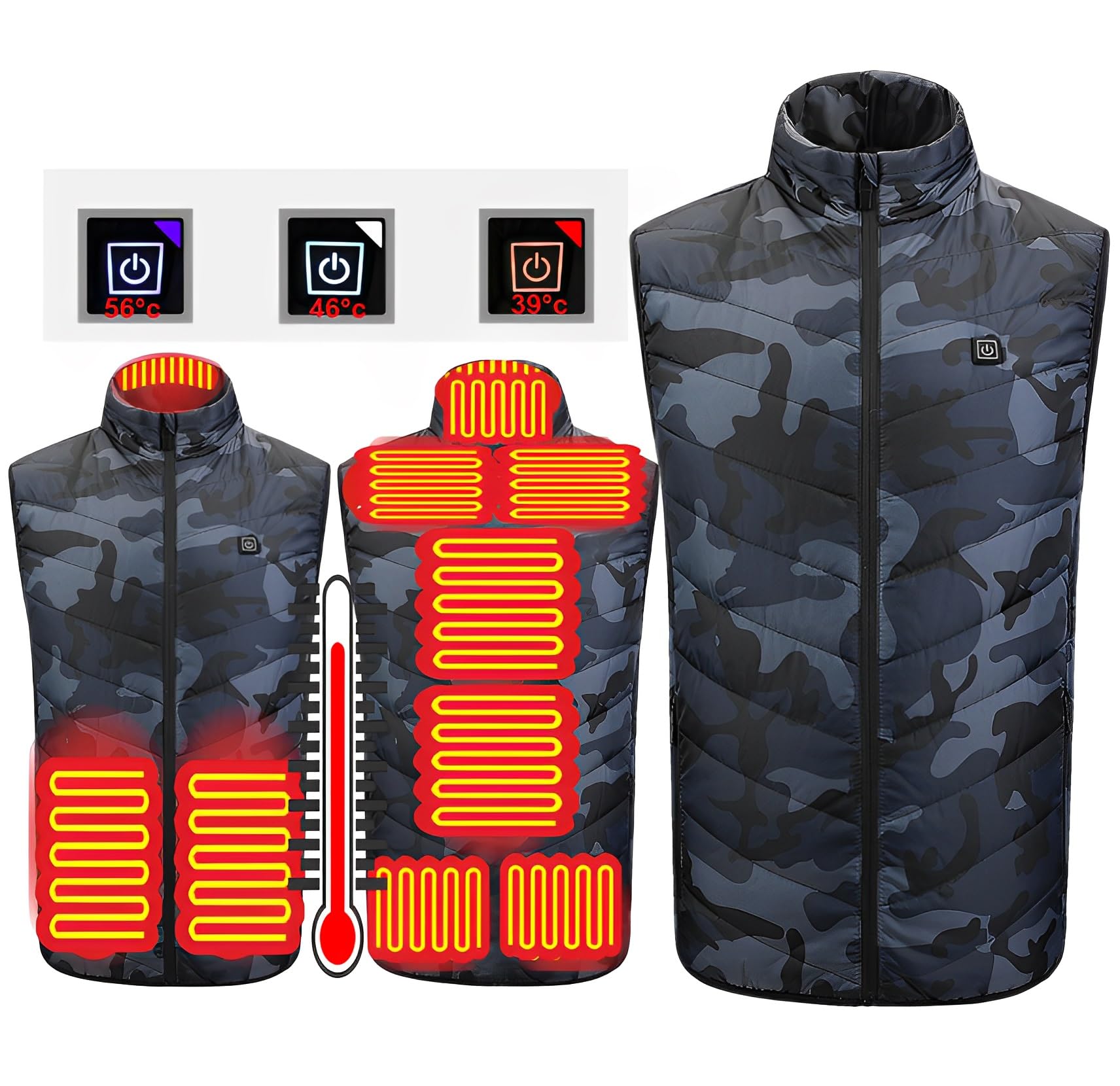 New Unisex Heated Vest with 3 Heating Levels, 9 Heating Zones, Washable Stand Collar Lightweight Zip Heated Vest