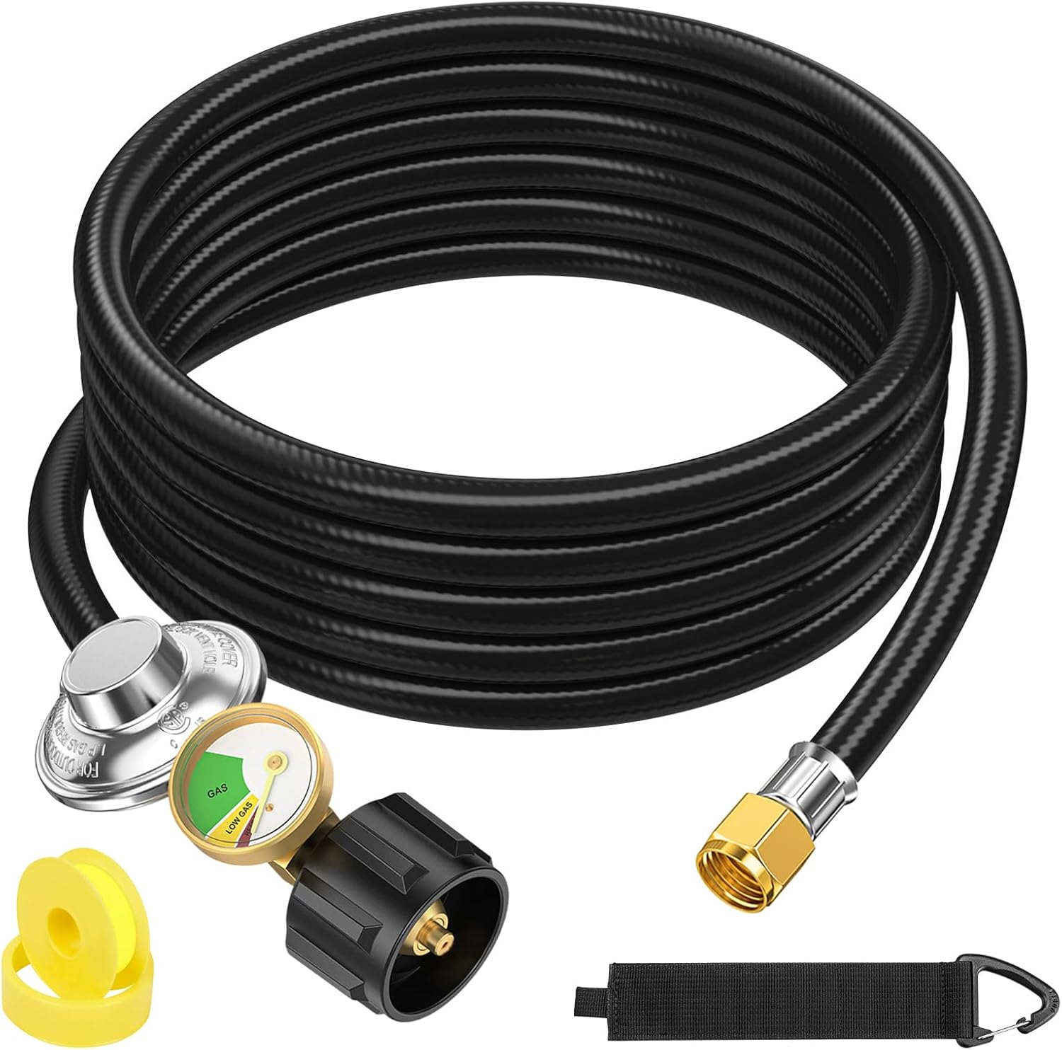 12feet Propane Hose with Regulator and Gauge, Universal Gas Grill Regulator for Blackstone 28''/36'' Griddle, Weber Grill, Nexgrill Grill, Propane Patio Heater, 3/8" Female Flare for Most LP Gas Grill 12 Feet - Image 1 of 5