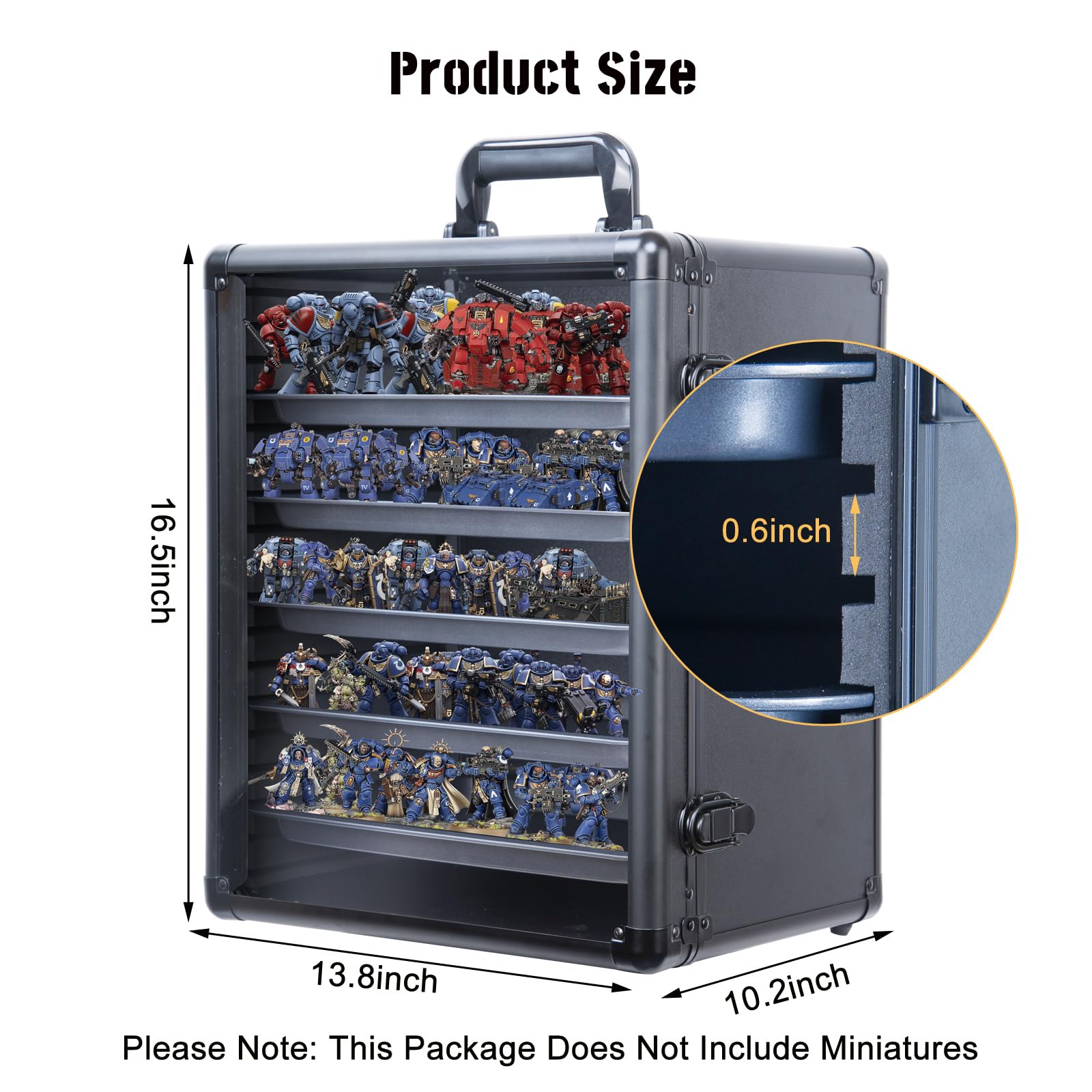 CROFEYTY Miniatures Storage Case Modular Miniatures Transport Case with 5 Trays,Miniatures Carrying Transport Display Storage Case Aluminum Alloy Frame (Black)