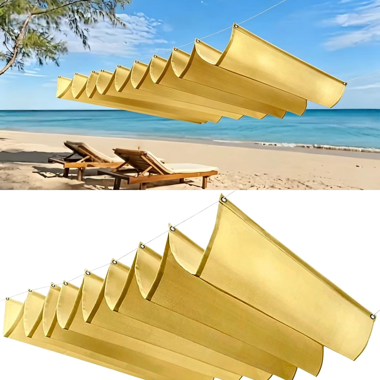 Voile d'ombrage rétractable jaune sable 135x220cm pour balcon et terrasse