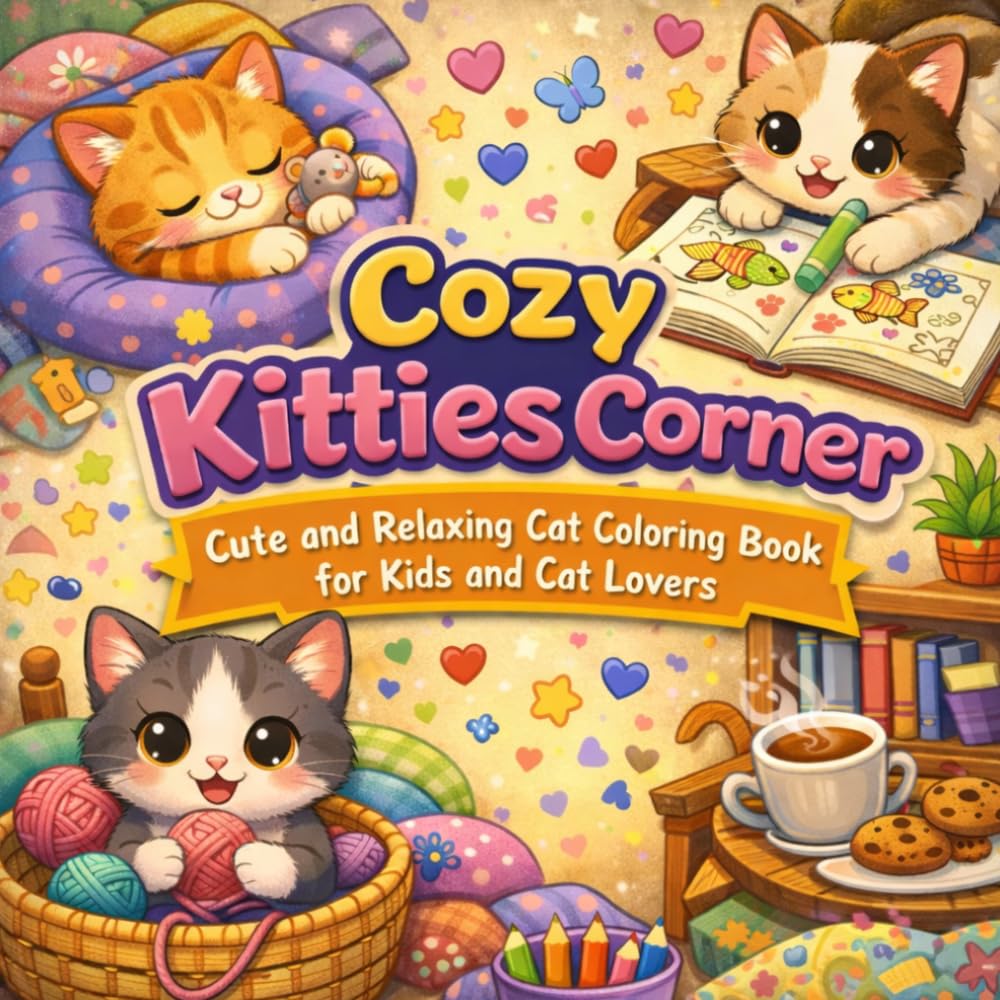 Cozy Kitties Corner: Cute and Relaxing Cat Coloring Book for Kids and Cat Lovers