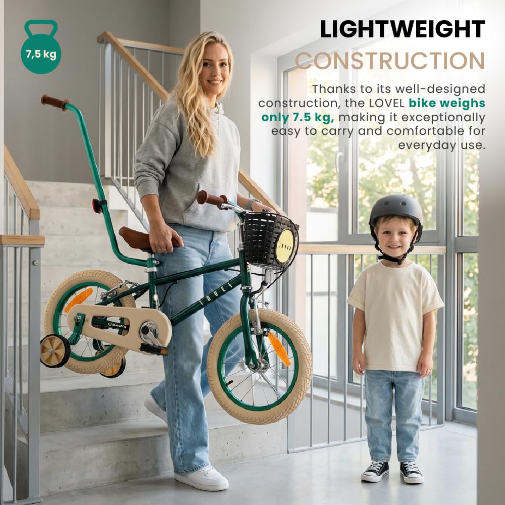 sun baby Lovel Bicicleta niño y niña 14 o 16" | Para 3–6 años, hasta 50 kg, ruedines, cesta, timbre y protector de cadena
