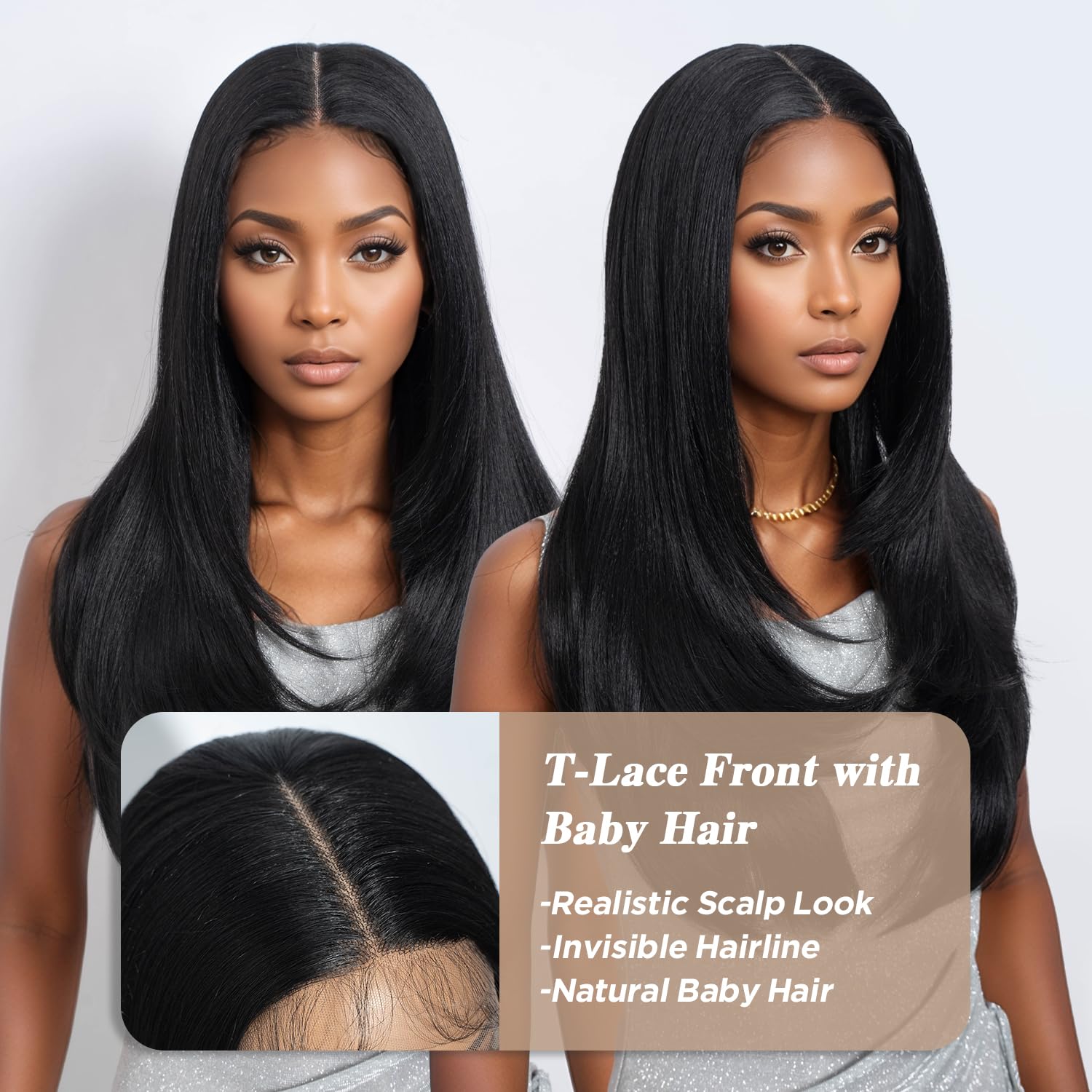NOBLE Black Straight Layered Wig 24 inch 13×4×1 Lace Front Wigs Middle Part Blowout Long Hair Style Wigs For Daily Use - Image 3