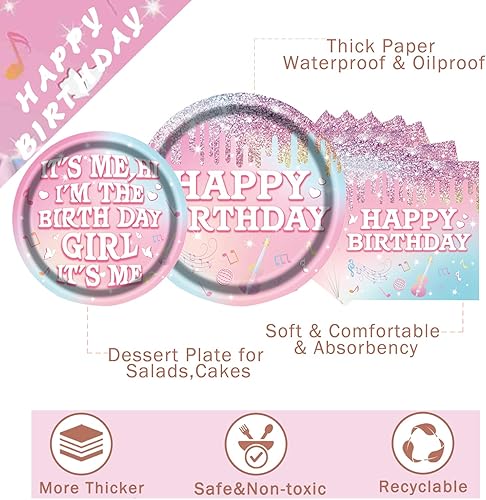 Miniatura 4 de Juego de vajilla para fiesta de cumpleaños para niñas, platos de papel y servilletas de cumpleaños, suministros de fiesta, decoración de fiesta de