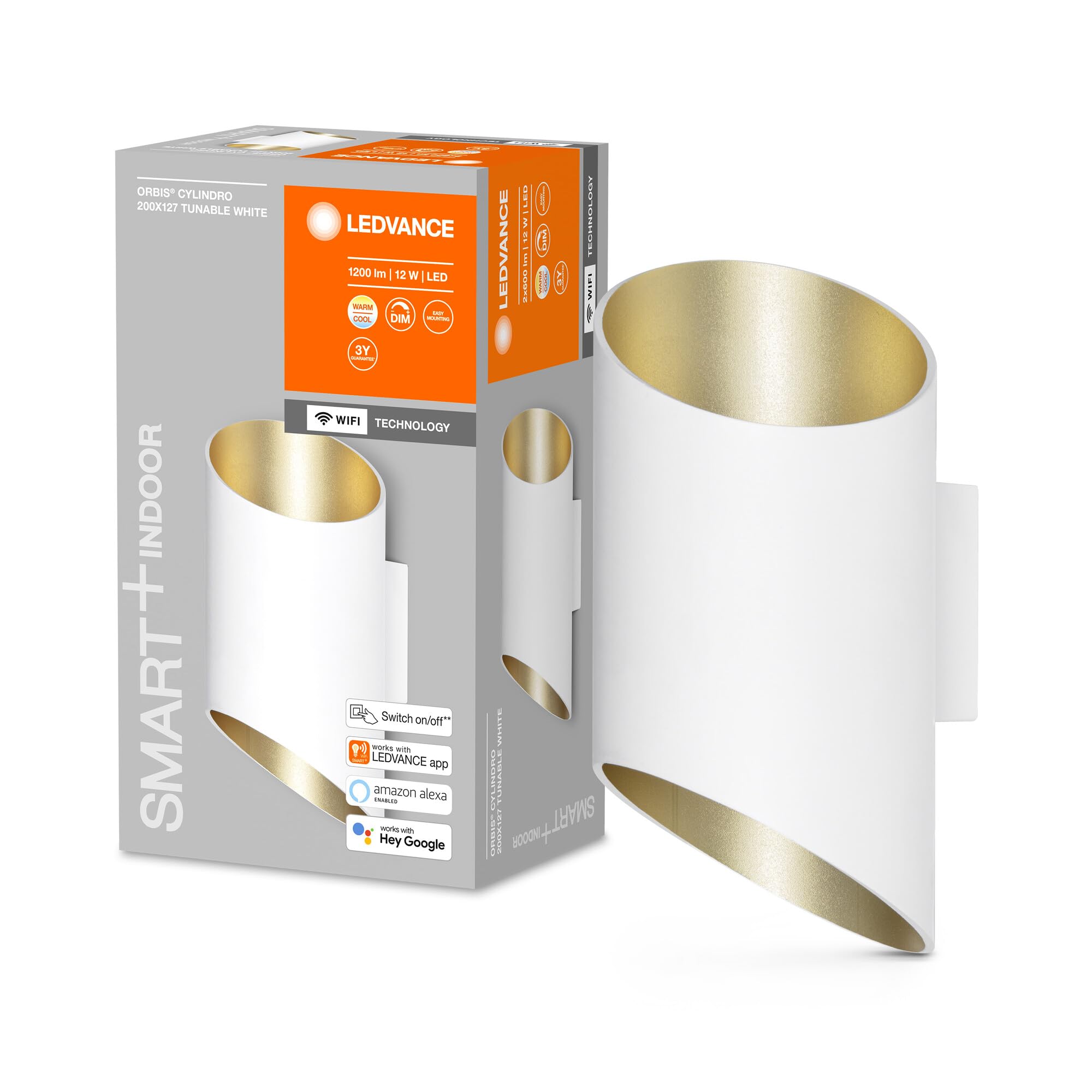 LEDVANCE ORBIS CYLINDRO Smart+ Wi-Fi Luminaire, Dimmable LED Indoor Wall Luminaire, 12W, Colour Temperature 3000-6500K, 600 Lumens, Black/Copper, Cylinder with Asymmetrical Cut-Outs, 20x12cm