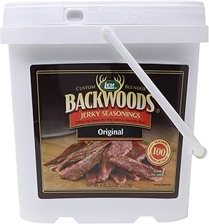 LEM Products Backwoods Original Jerky Seasoning, Ideal for Wild Game and Domestic Meat, Seasons Up to 100 Pounds of Meat, 4 Pound, 5.5 Ounce Bucket with Pre-Measured Cure Packet Included