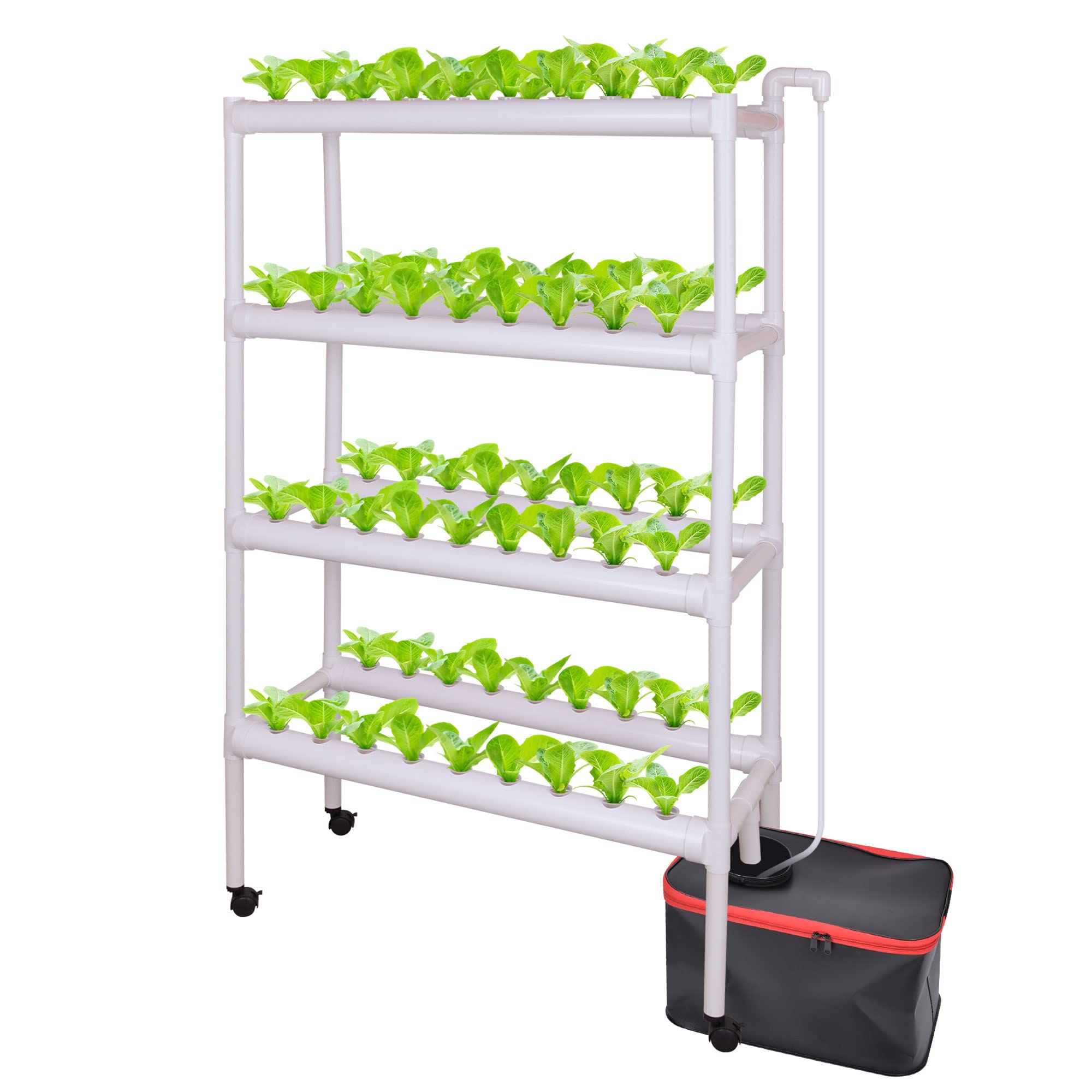Hydroponics Growing Kit, 4 Layers 72 Plant Sites 8 PVC Pipes, Hydroponics Growing System Indoor Gardening System with Nest Basket Sponge and Water Pump for Vegetables, Fruits, Herbs