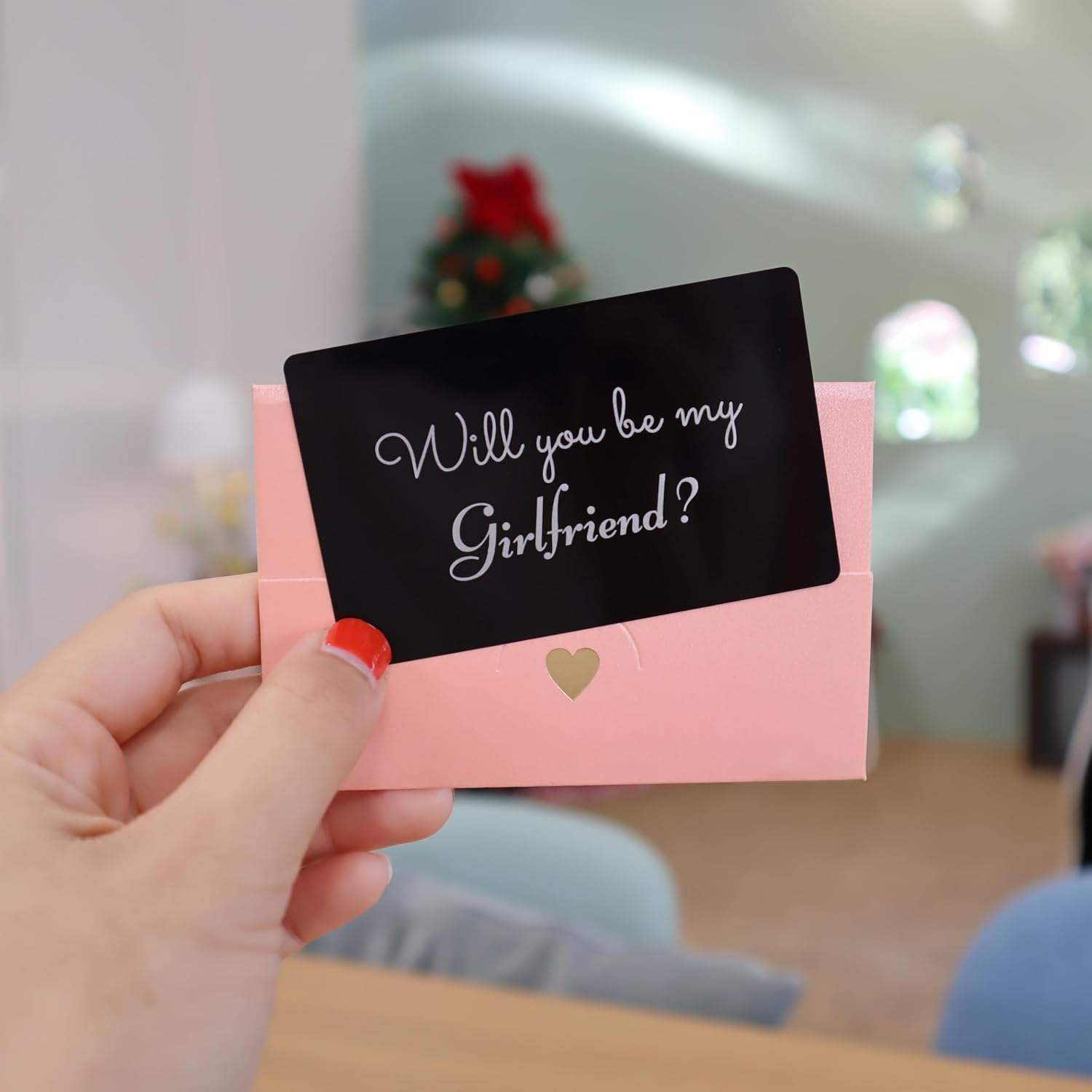Will you be my Girlfriend? LOVE Messages Card: A Heartfelt Proposal for her/him, Hard Aluminum message card with elegant envelope - simple but powerful (Black with Pink envelope)
