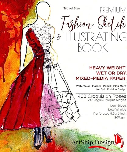 Fashion Sketchbook 400 Figure Templates Premium Hardcover Heavy-Weight Multi-Media Paper 85x6 Travel Size