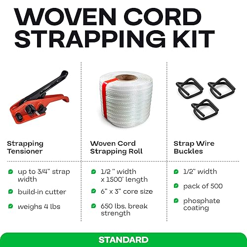 Miniatura 2 de IDL Packaging Kit de flejado de cable tejido portátil de 12 pulgada x 1500 pies, resistencia a la rotura de 650 libras - Solución completa de