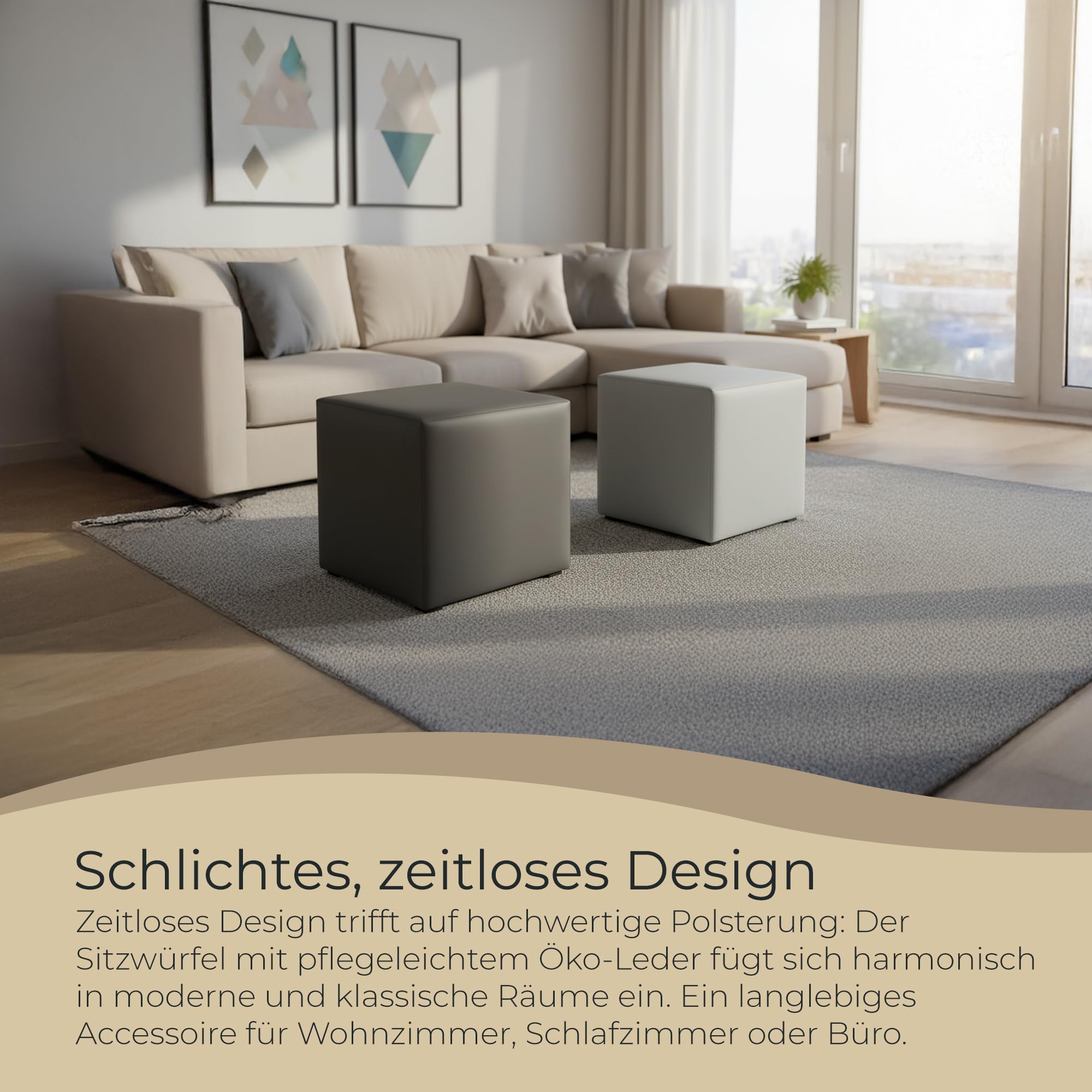 Hocker Wohnzimmer Sitzhocker - Quadratisch 40 x 40 cm - Sofahocker - Öko-Leder - Schwarz