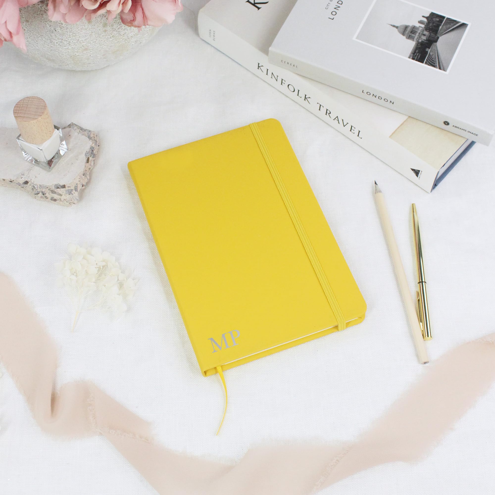 eBuyGB Personalised A6 Yellow Initial Notebook, Lined Notepad Office Diary Gifts for Her, Men’s Coloured Travel Journal, New Job