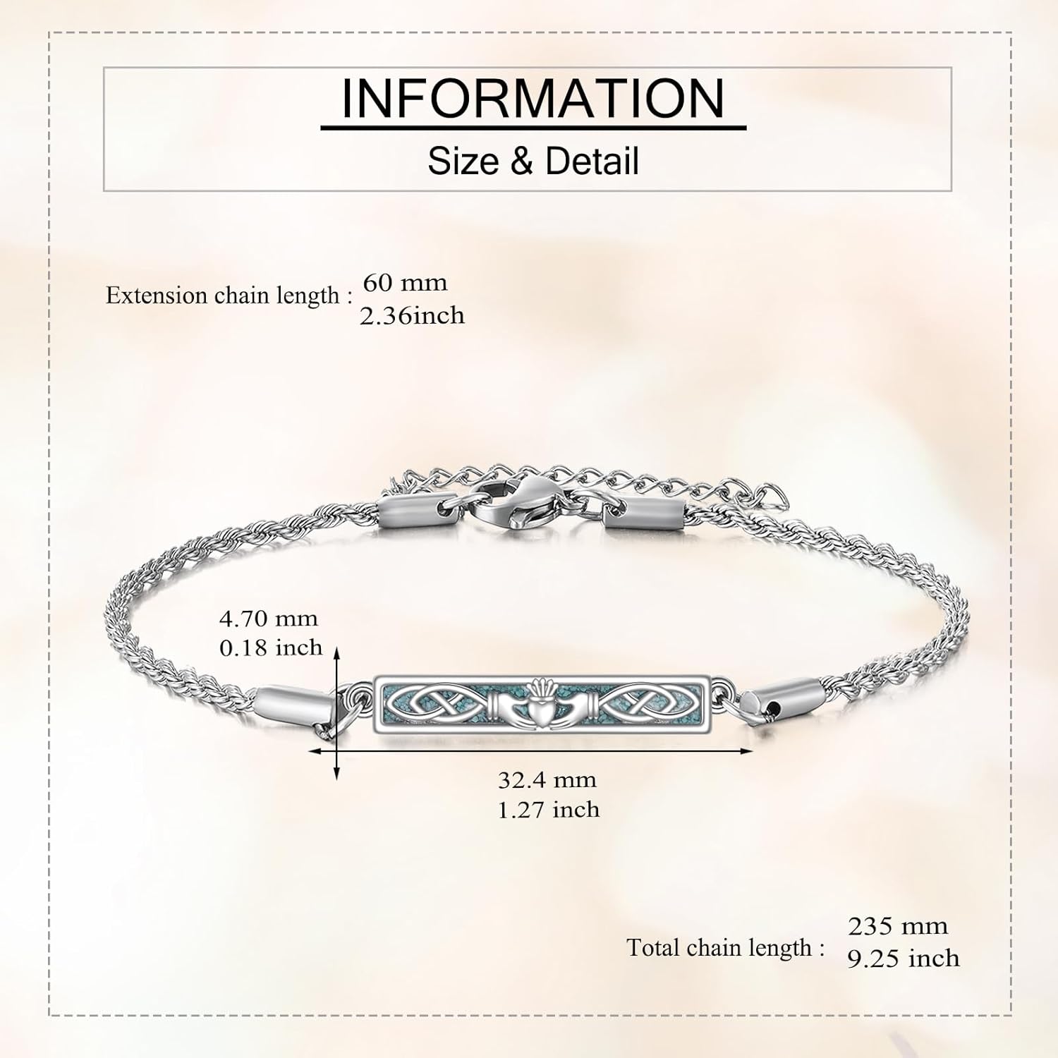 Turquoise Claddagh bracelet 925 Sterling Silver Cladda Bracelet for Women Jewelry Gift for Turquoise Lover - Image 3