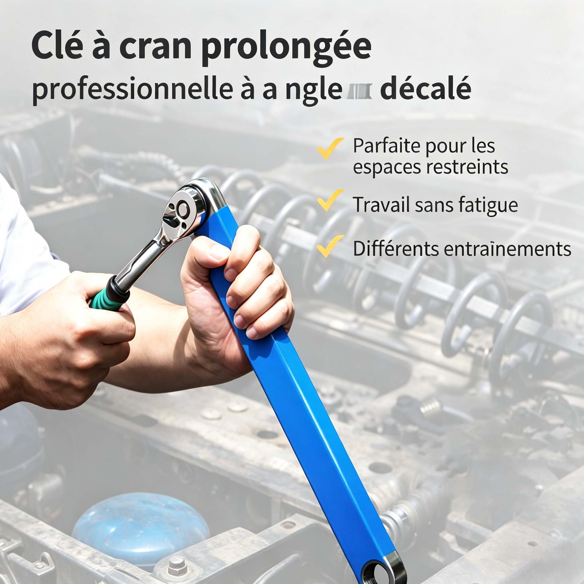 Anglefix Pro Clé d'Extension Décalée avec Cliquet Zéro Degré, Adaptateurs 1/2", 1/4", 3/8", pour Réparation Automobile