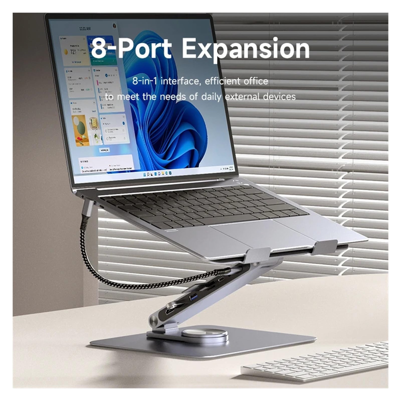 Supporto for laptop con dock USB-C, supporto in alluminio girevole a 360° | Supporto for laptop+dock USB-C, rotazione a 360°, HDMI 4K, ricarica PD, alluminio ergonomico