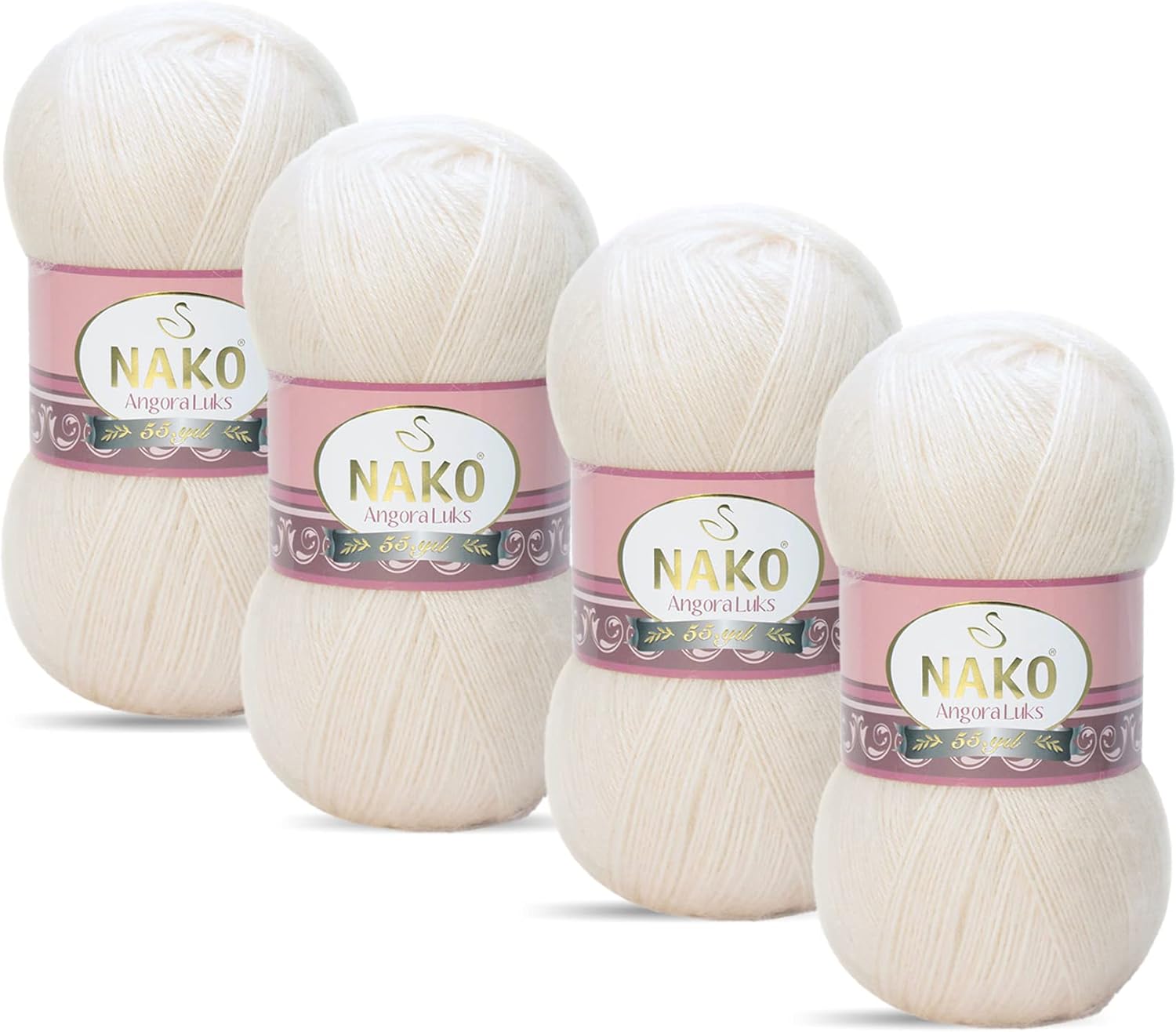 Nako Angora LUKS,Wool Knitting Yarn,(4Balls) Each Skein(Ball) 3.53 Oz (100g),with its Light Furry Structure, it Can be Used for All Family Members, Women, Men and Children. (Beige Powder 2250)
