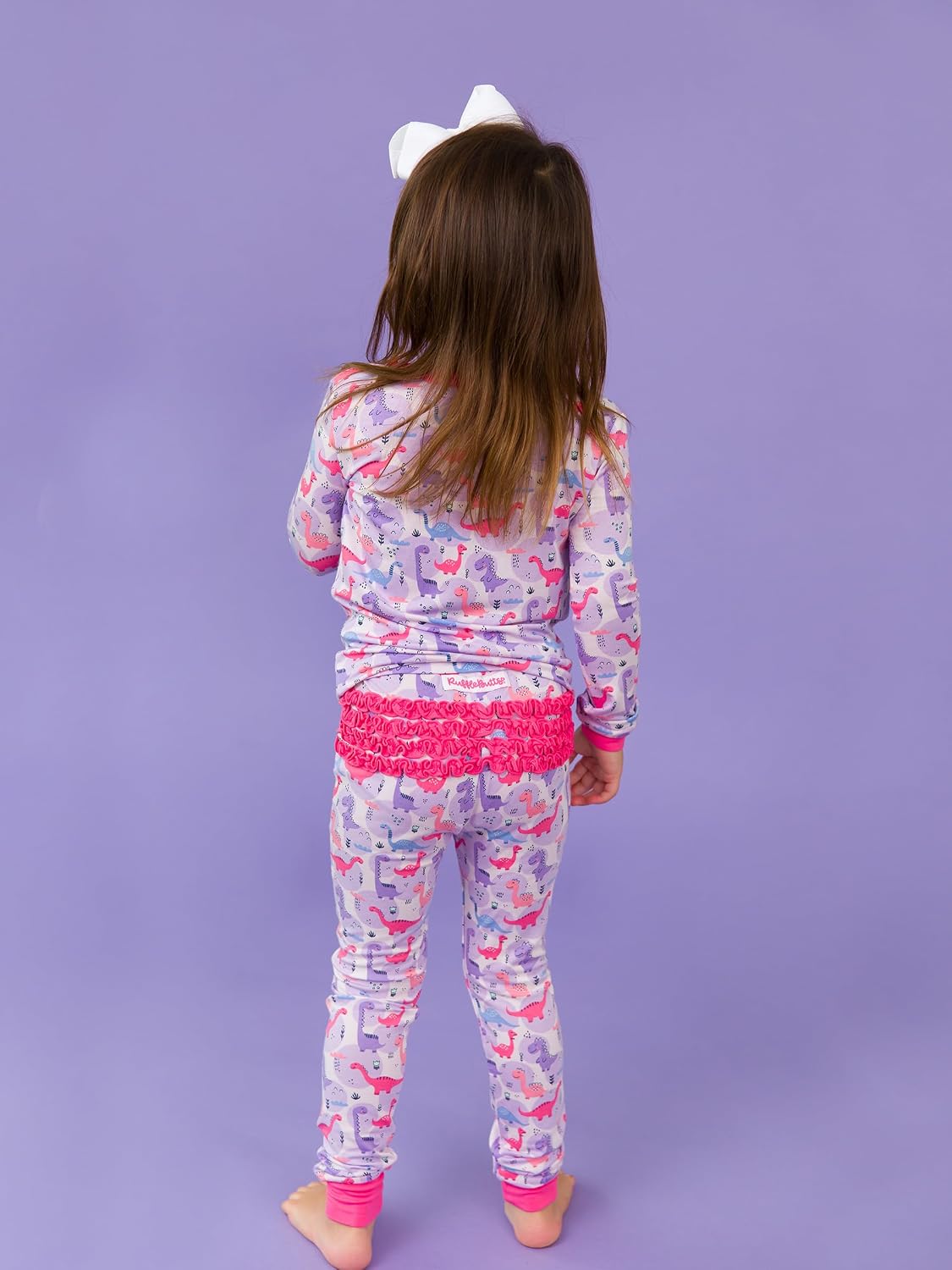 RuffleButts SoftSnooze™ Viscose from Bamboo Toddler Girls Ruffle Long Sleeve Pajama Set