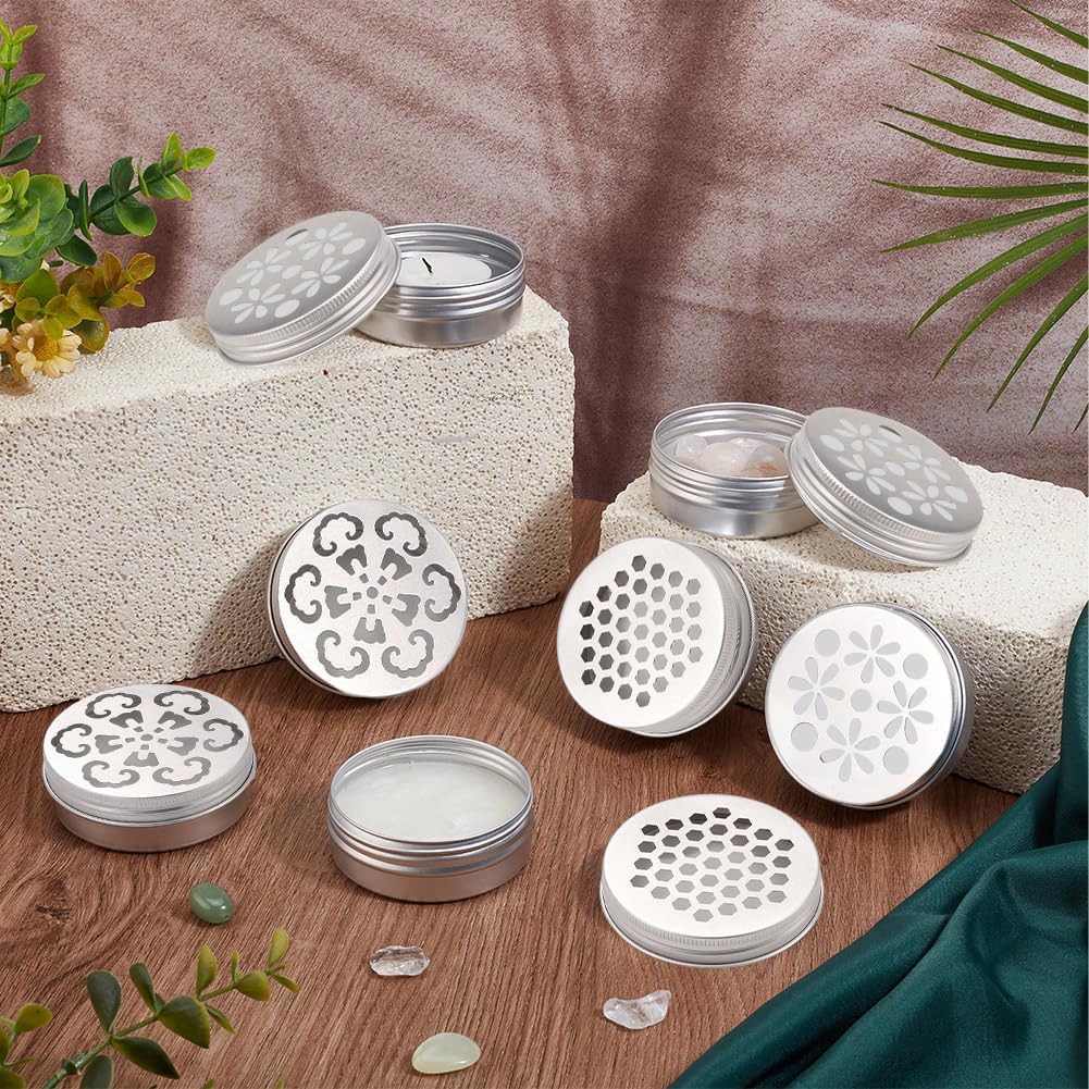 PH PandaHall 12 pz Lattine In Alluminio 3 Contenitori Rotondi In Metallo Stile Lattine Vuote con Coperchi Cavi Contenitori Ricaricabili per Aromaterapia Deodorante per Ambienti Casa Estivi 7x2.6 cm