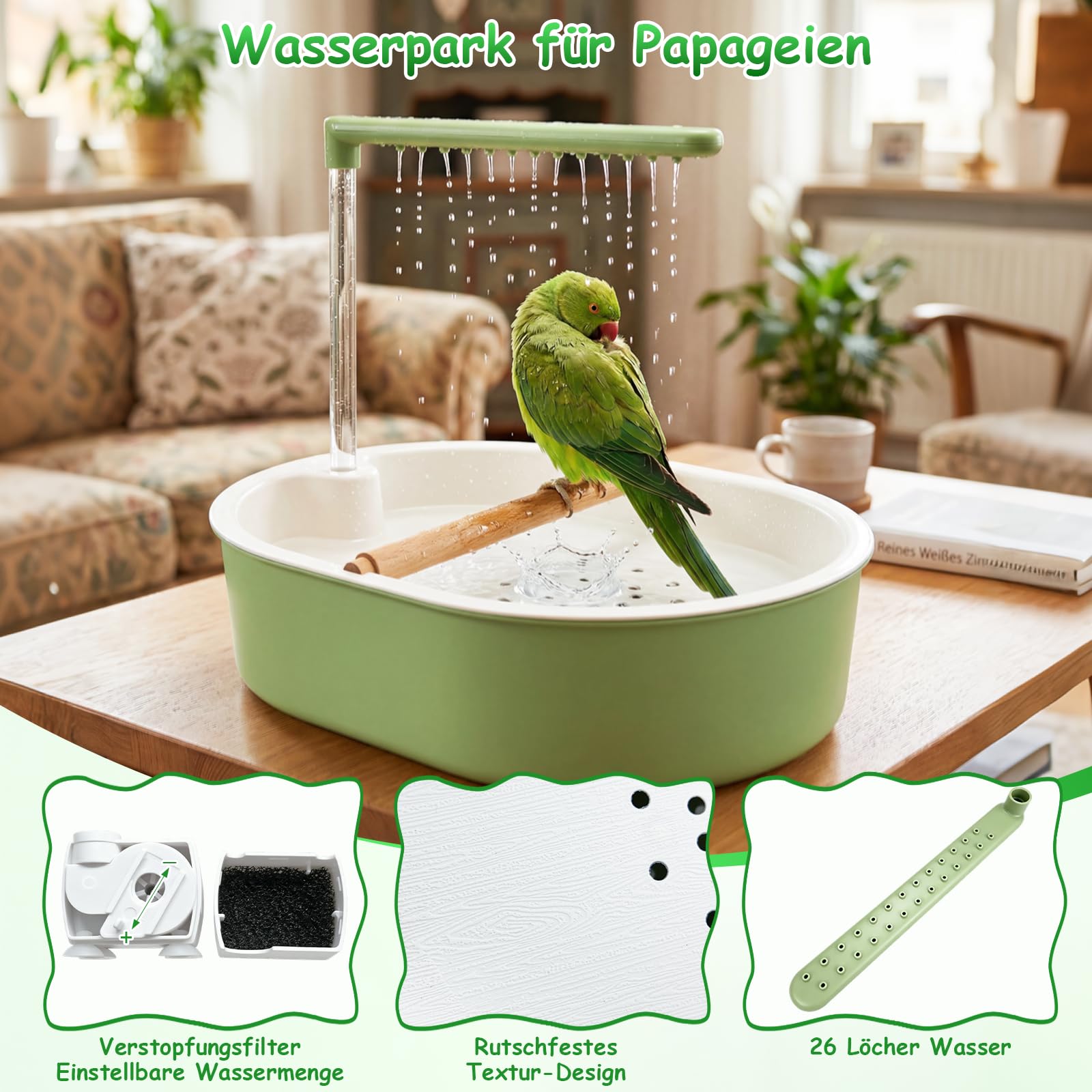 Ptasznic dla papużek falistych dla papużek nimfowych - Bird Shower Budgie automatyczna kąpiel dla ptaków, przyłącze zasilania USB, prysznic z wodospadem i obiegiem wody, do papużek falistych i nimf