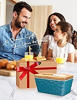 Vista 7 de Mantequillera con tapa: plato grande para mantequilla para encimera, recipiente de mantequilla de cerámica con cuchillo doble sello de silicona