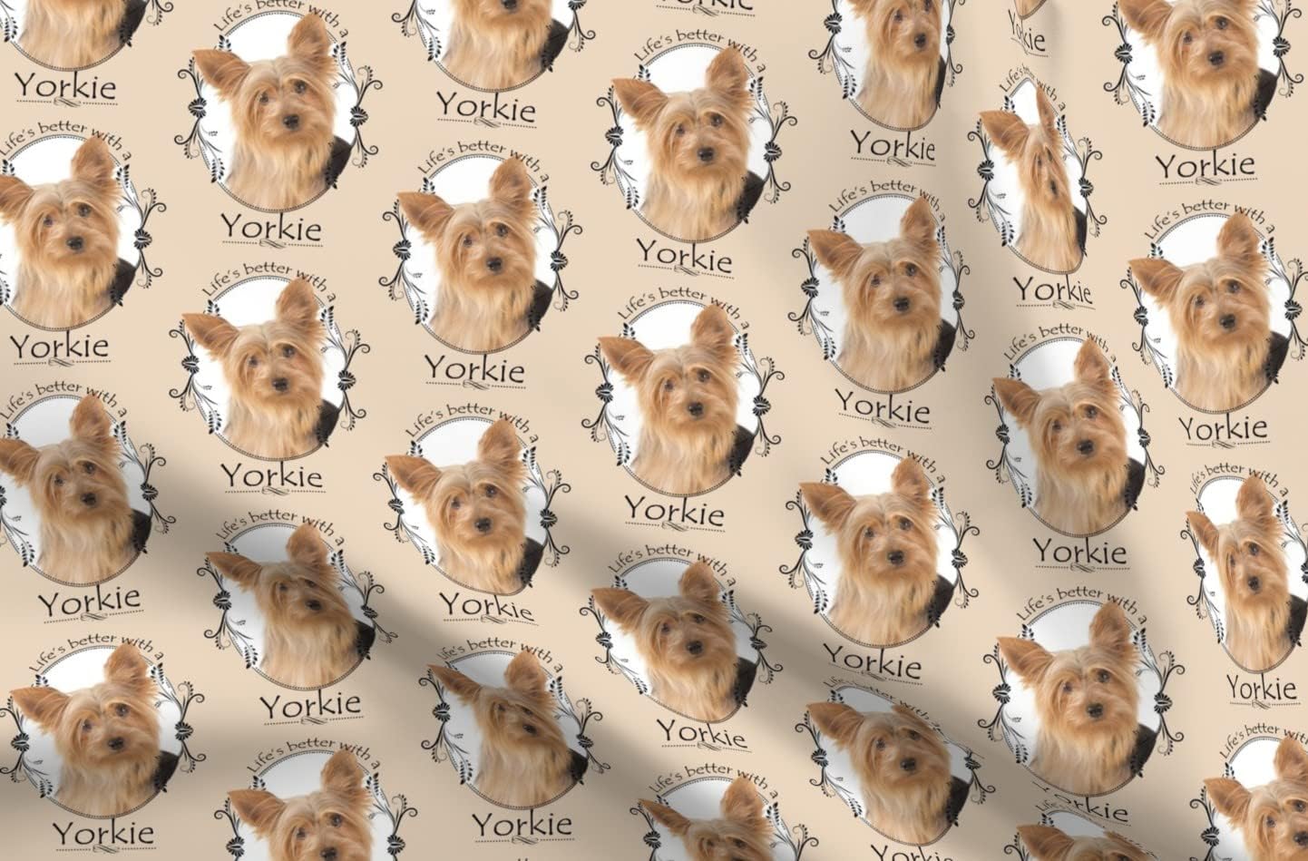 Spoonflower Fabric - Yorkie Yorkshire Terrier Dog Pet Printed on Organic Cotton Sateen Fabric by The Yard - Sewing Quilting Apparel Home Decor
