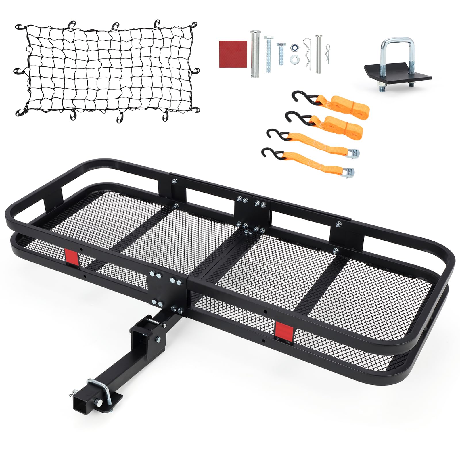 Gepäckträgerkorb für Anhängerkupplung, 152,4 x 61 x 15,2 cm, trägt 227 kg, mit Netz und Gurten, kompatibel mit 5,1 cm Empfängern, perfekt für SUVs und Autos