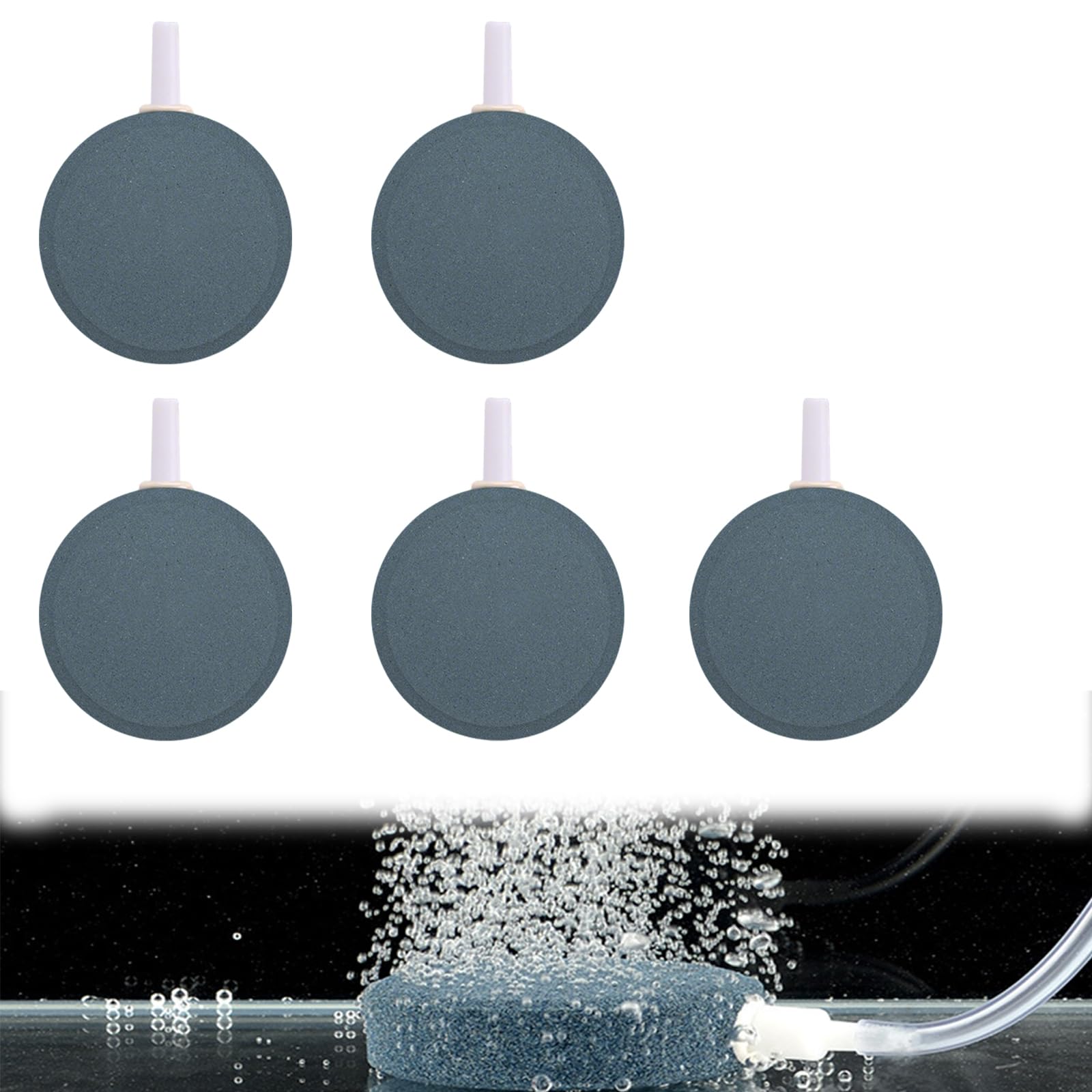 Eterspr Pack of 5 Air Stone Discs Aerator Aquarium Oxygen Stone for Aquariums Fish Tank Nano Air Pump, Black