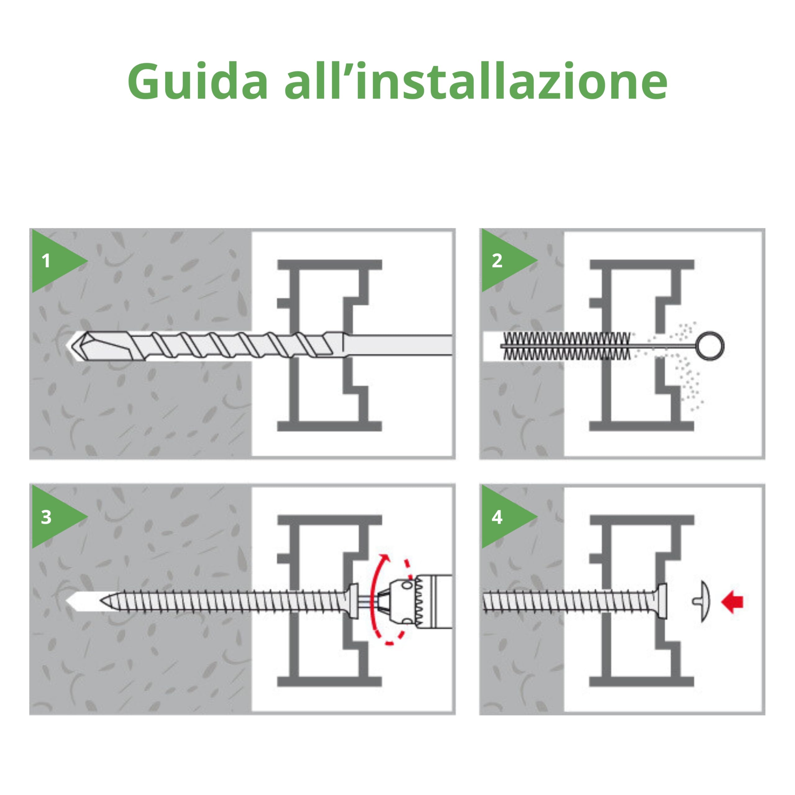Set di 100 Viti di Ancoraggio Diretto per Calcestruzzo, Viti a Muro senza Tassello, Impronta Torx. Turbo Viti, Turboviti per Cemento - TPS testa svasata, 7,5x150 mm