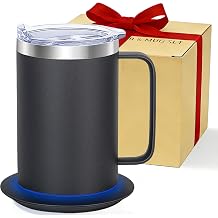 Coffee Warmer Mug Set for Desk, Self Heating Coffee Cup with Lid, USB Electric Coffee Mug with Temperature Control(Black-14oz)