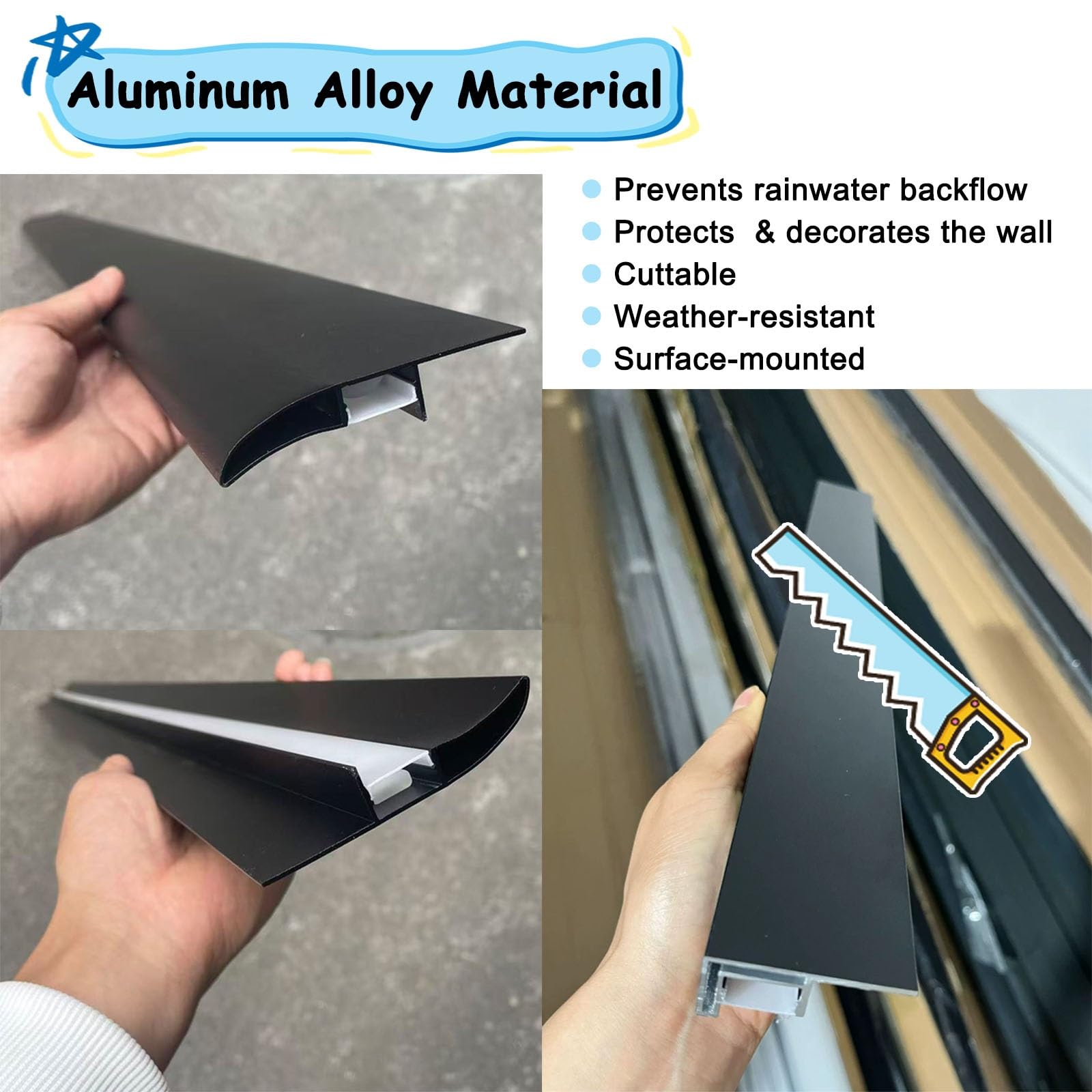 Borde goteo Perfil vierteaguas pico de ave con canal LED, remate alero techo aluminio, perfil impermeable desviador lluvia y protección borde muro exterior(8 PSC)