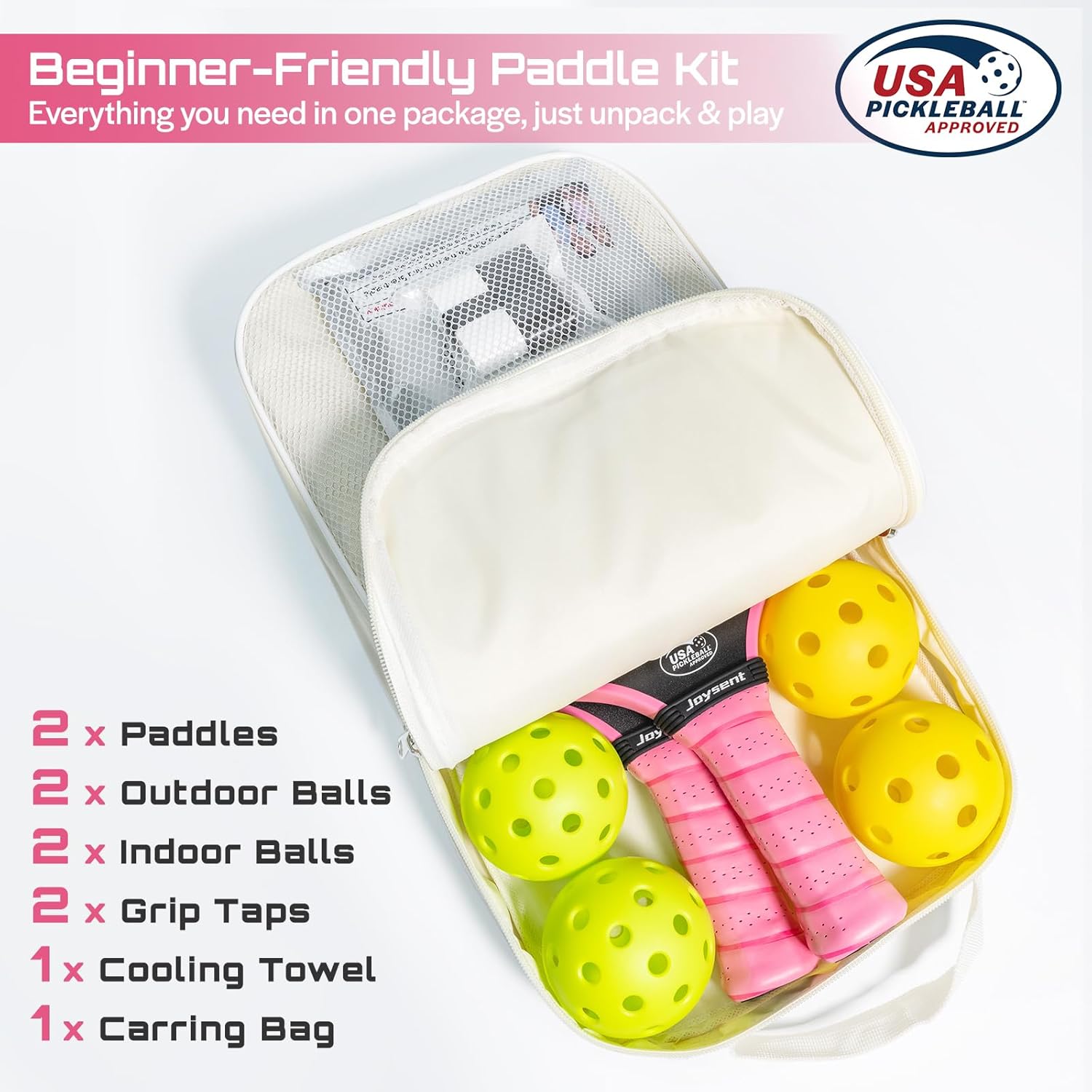 Pickleball Paddles Set, USAPA Approved Carbon Fiber Pickleball Set of 2 with Beginner Pickleball Rackets, Indoor Outdoor Pickle Balls for Adults Men Women, JT-1