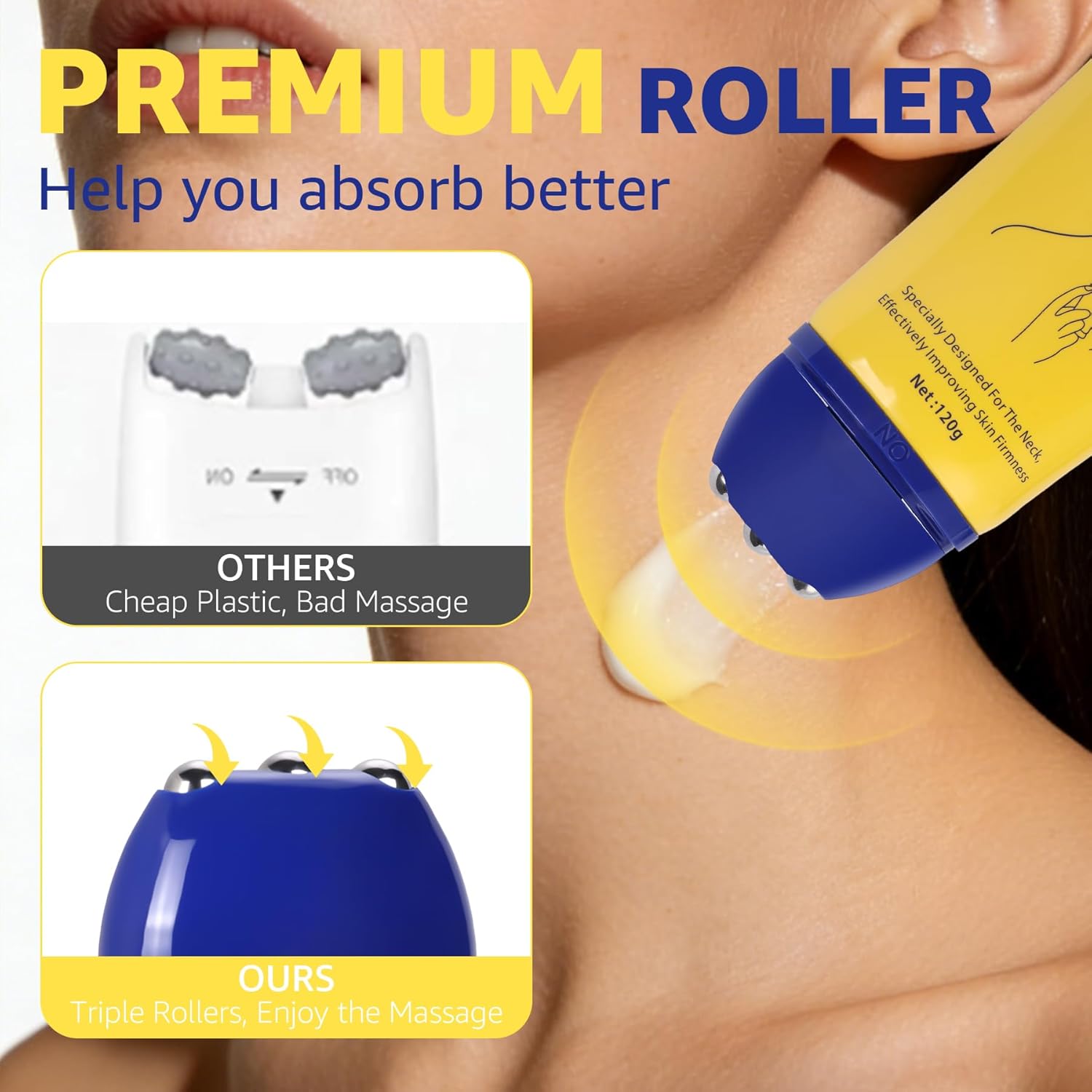 Neck Firming Cream with Massage Roller Hydrating & Tightening & Lifting Cream Silky Texture for Woman - Image 4