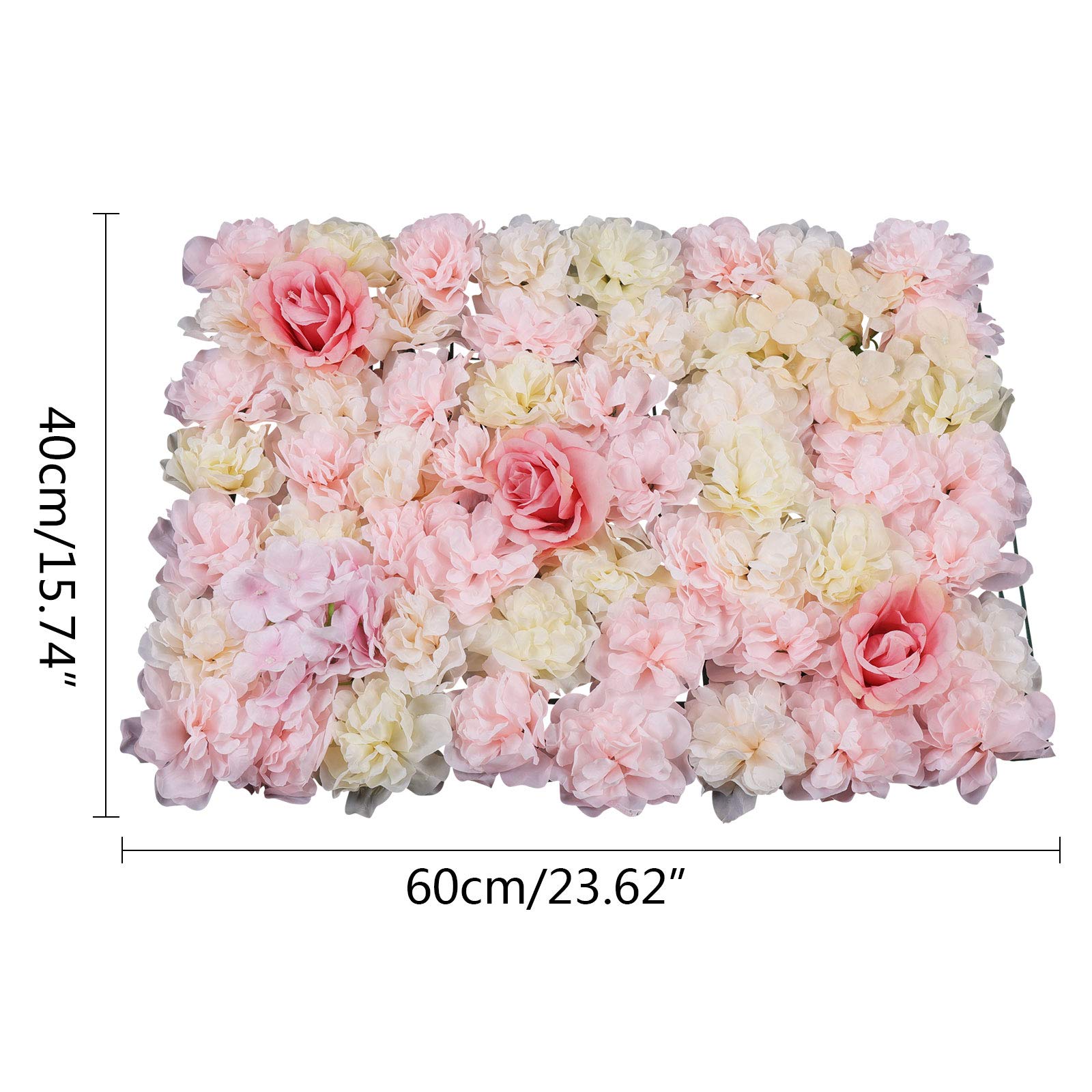 12 pannelli artificiali da parete a fiori finti da parete con rose artificiali fai da te, fiori di seta, per matrimoni, decorazioni per casa, giardino, feste, 60 x 40 cm