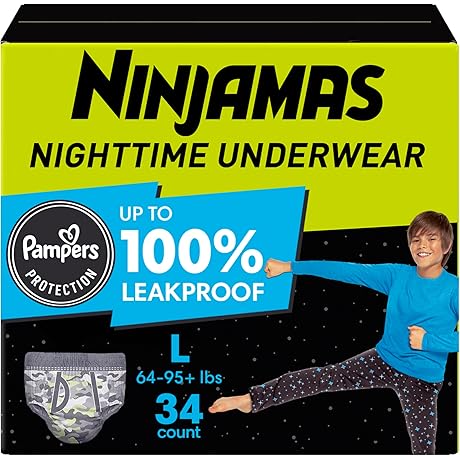 Ninjamas Overnight Pull-Ups for Large Boys (Size L: 64-125 lbs)