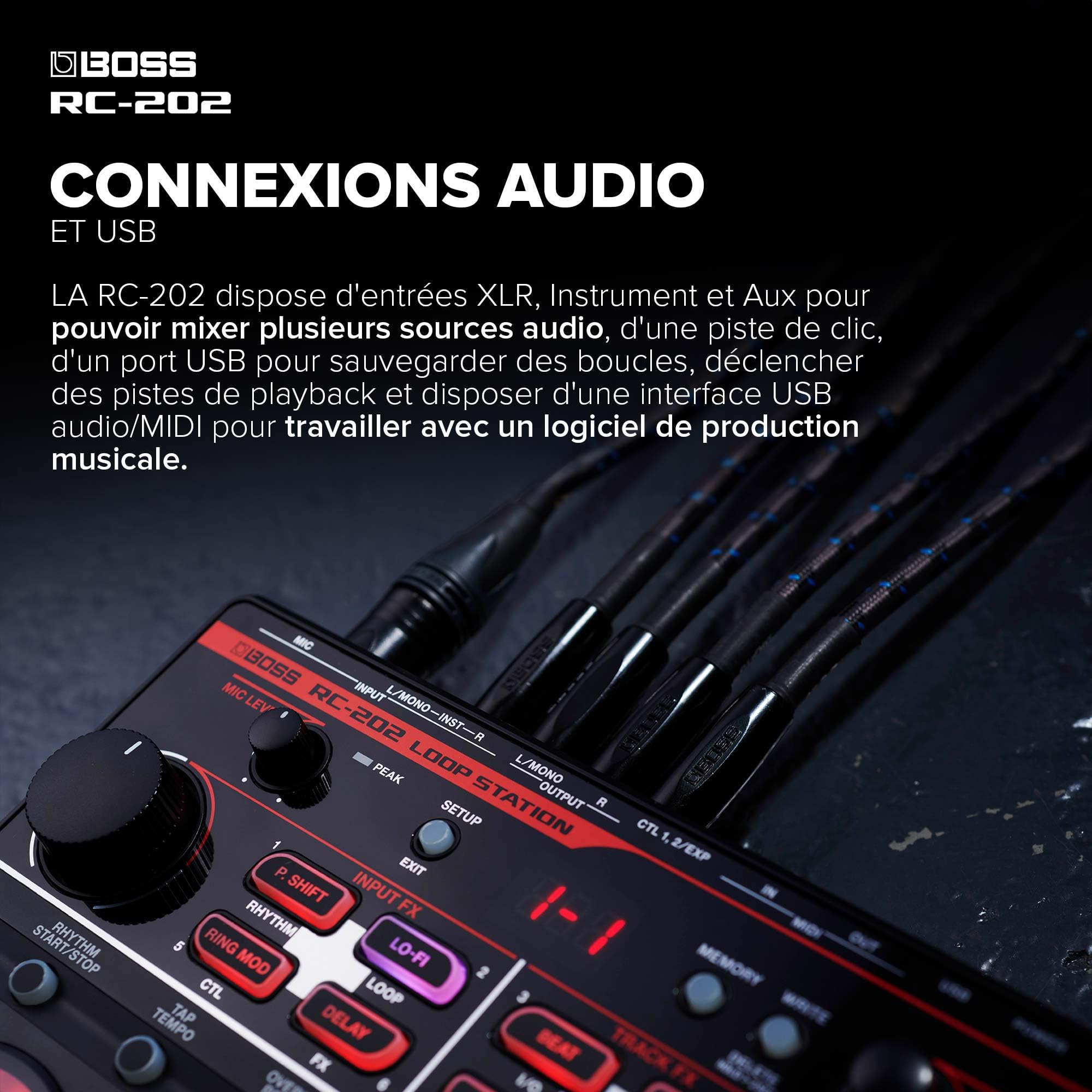 Loop Station RC-202 BOSS | Des loops au bout des doigts pour les créateurs de musiques évolutives | Deux pistes stéréo | 64 mémoires de phrase | Interface USB Audio/MIDI