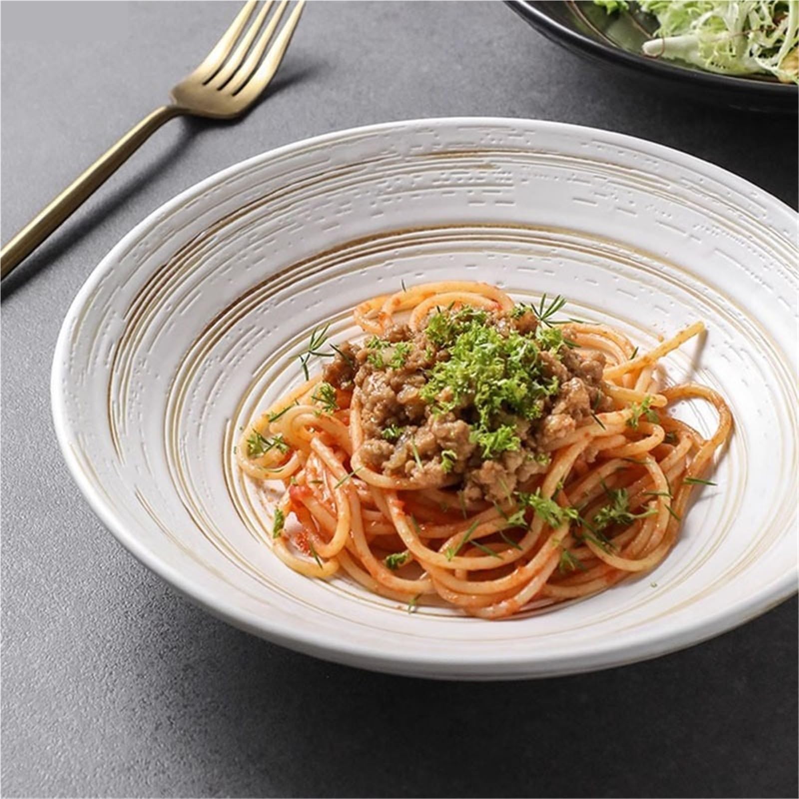 Ensaladeras Cuenco de cerámica con textura en espiral, creativo, for restaurante, tazón sopa grueso, ensaladera, Pasta, postre, cuencos for Sushi, vajilla especial, 1 ud(Black)