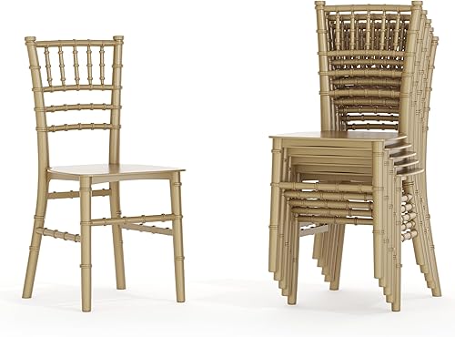 Flash Furniture Hercules - Juego de 6 sillas Chiavari de resina dorada para fiestas y eventos para uso comercial y residencial