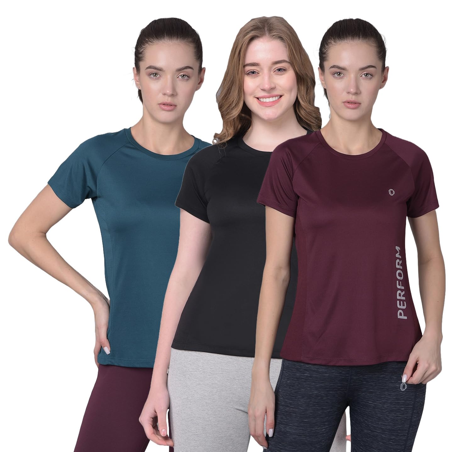 Dollar Women's Pack of 3 Microfiber Anti Bacterial Sports T-Shirt (8905203736447_WVCN-12-BLK-WIN-GLFCT-PO3_L)